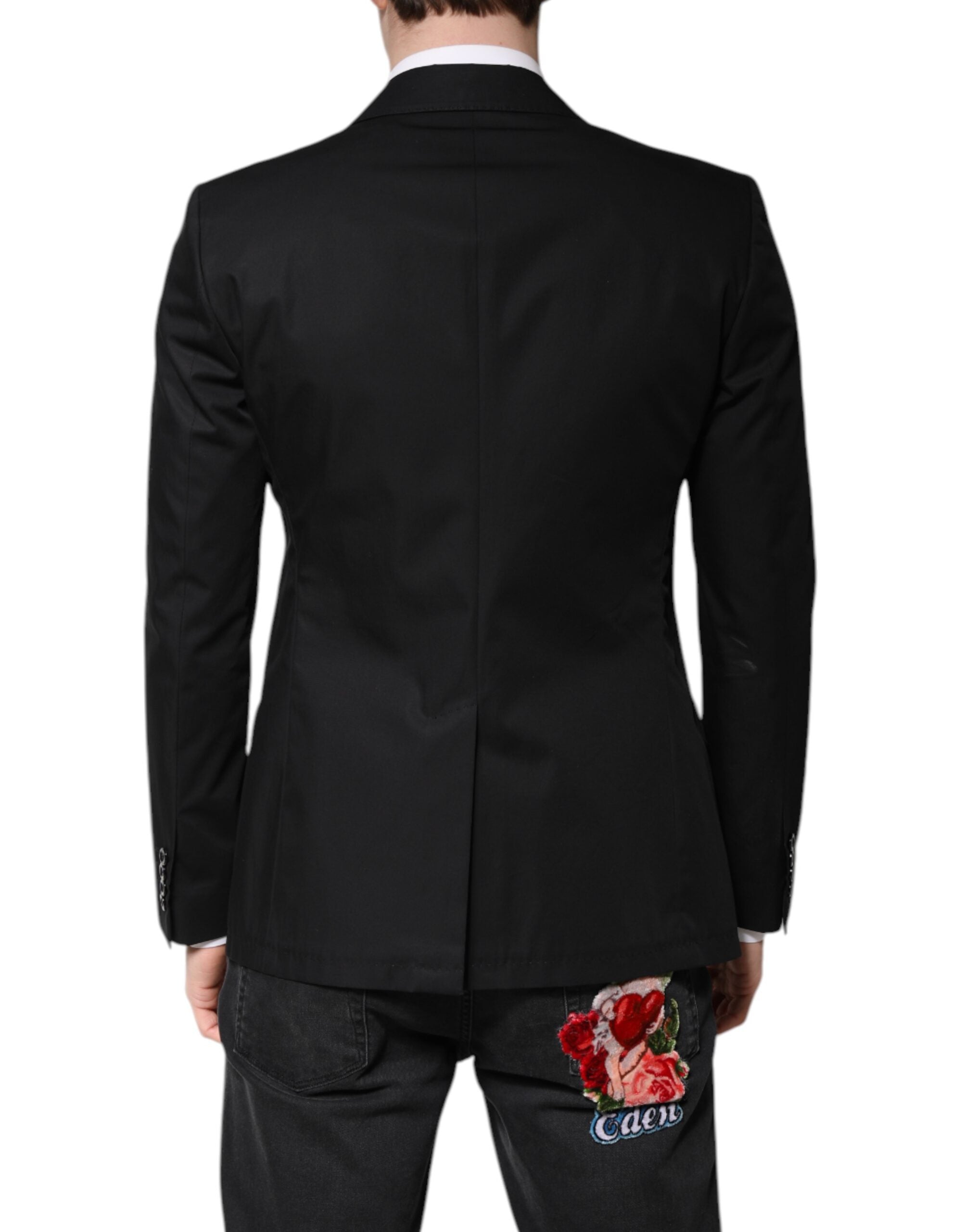 Dolce &amp; Gabbana Sort Bomuld Enkeltradet Herrefrakkeblazer