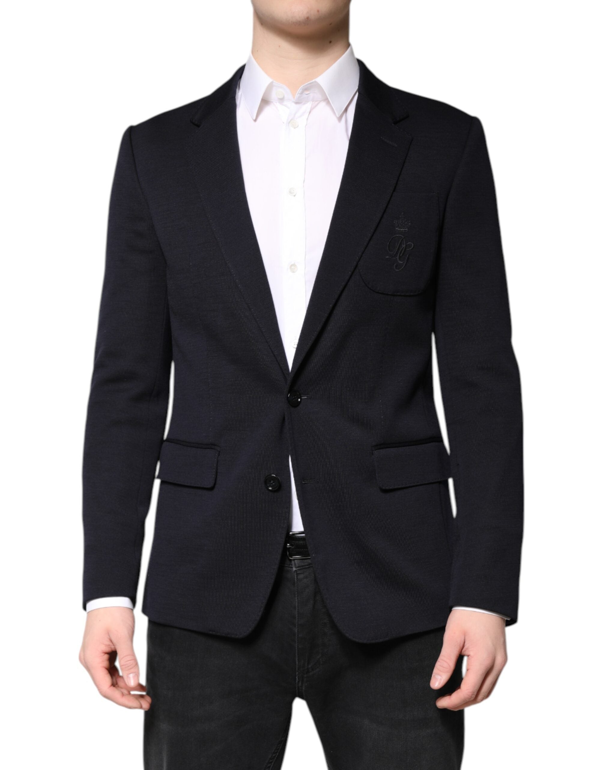 Dolce &amp; Gabbana Sort Uld Enkeltradet Frakke Suit Blazer