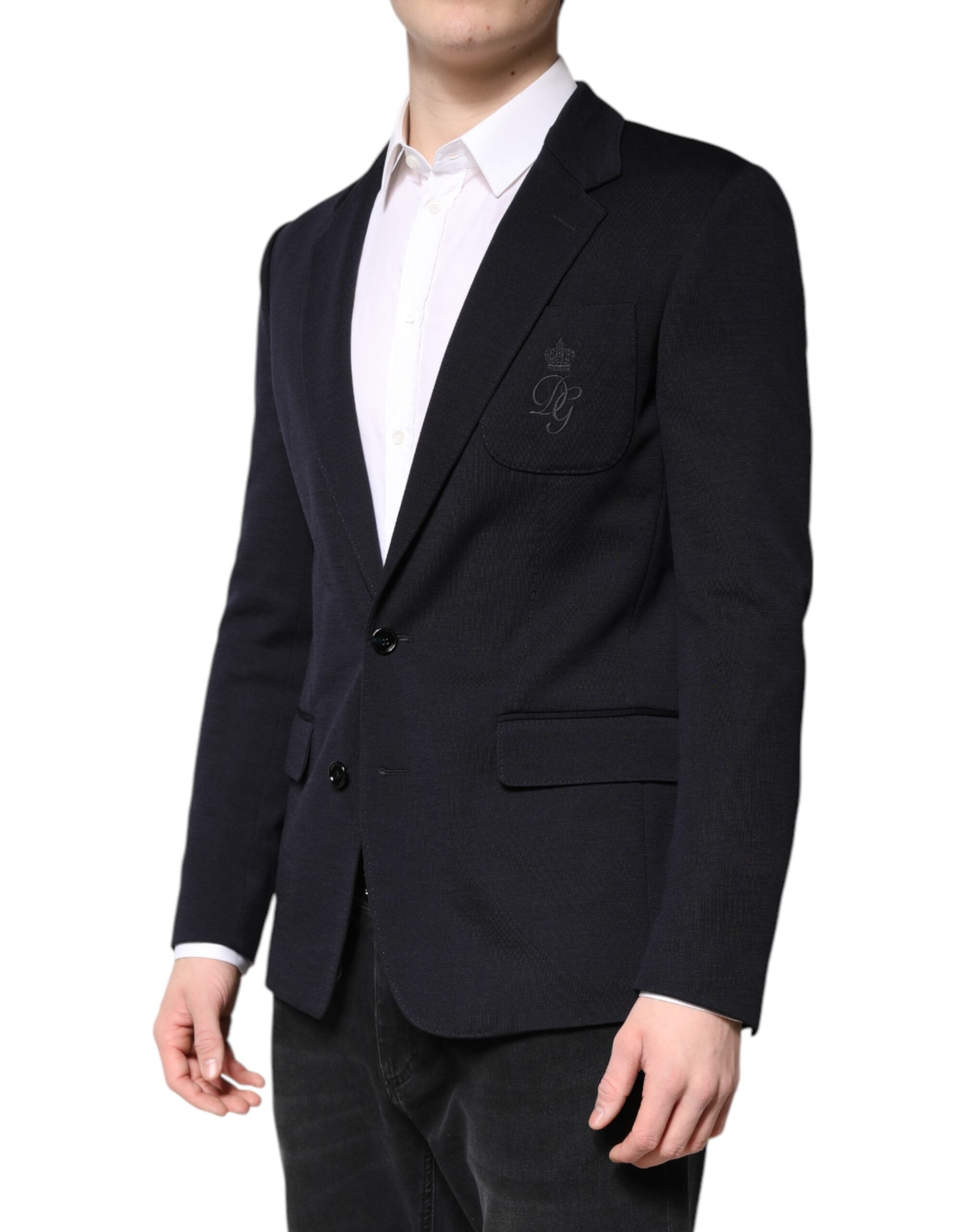 Dolce &amp; Gabbana Sort Uld Enkeltradet Frakke Suit Blazer
