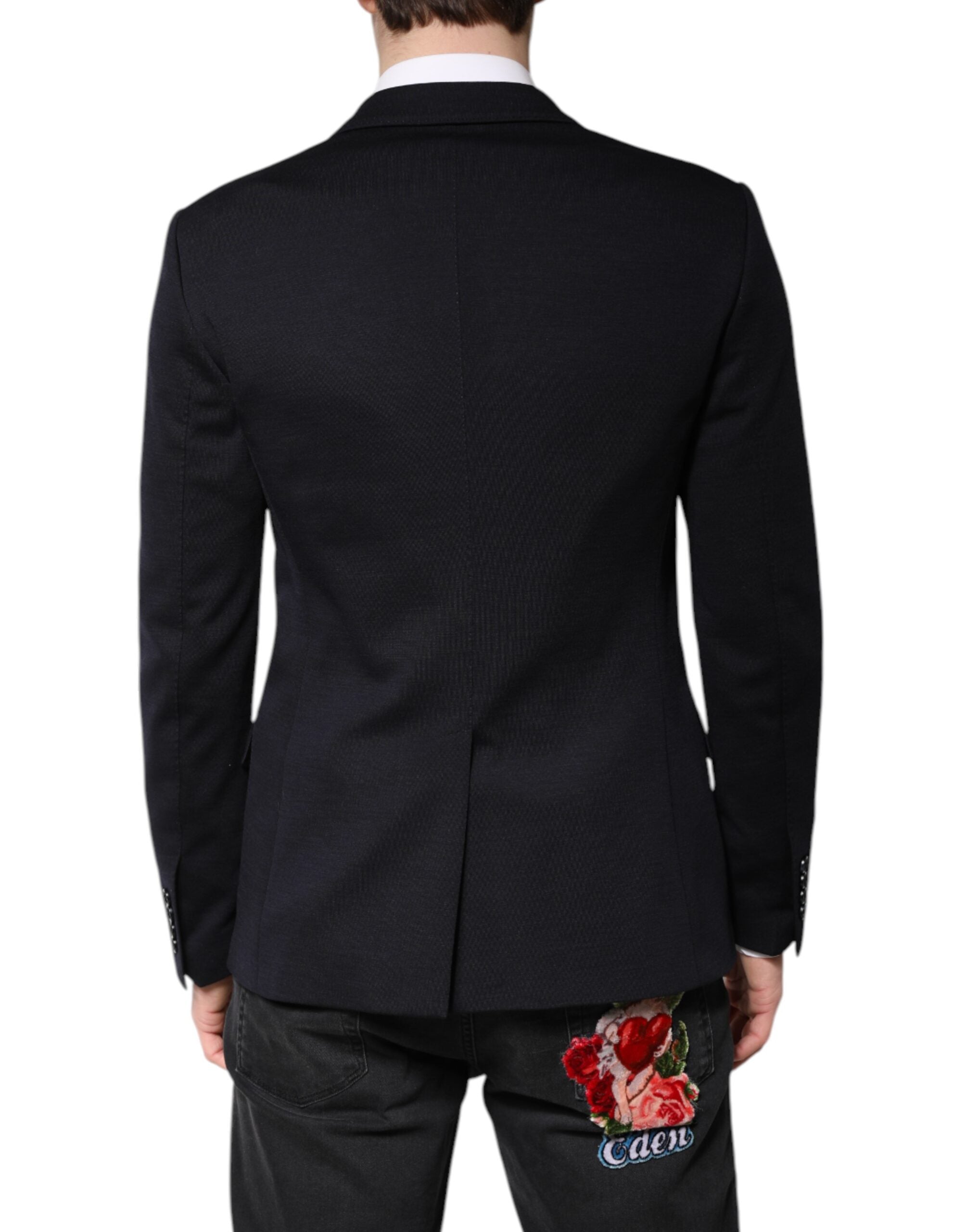 Dolce &amp; Gabbana Sort Uld Enkeltradet Frakke Suit Blazer
