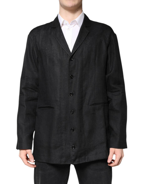 Dolce & Gabbana Black Linen Single Breasted Men Coat Blazer - Hilstor