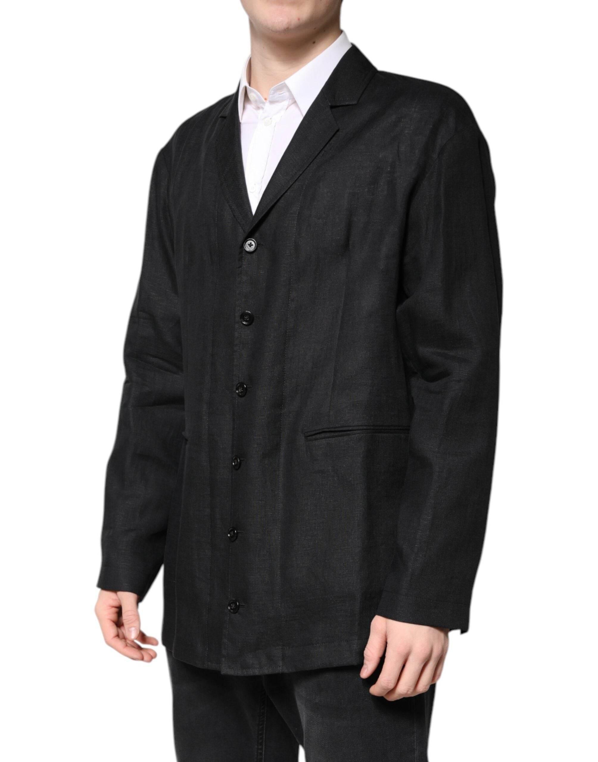 Dolce & Gabbana Black Linen Single Breasted Men Coat Blazer - Hilstor