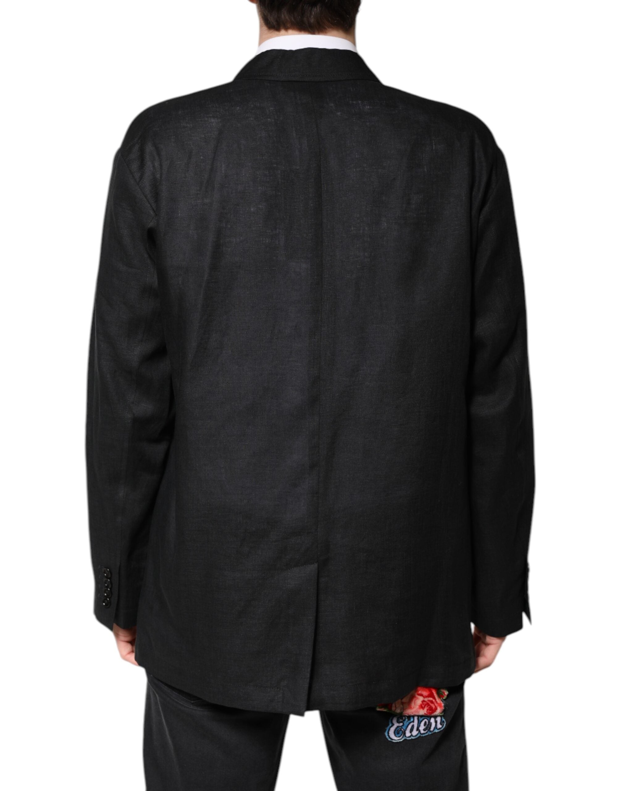 Dolce &amp; Gabbana Svart Linne Enkelknäppt Herrkappa/Kavaj