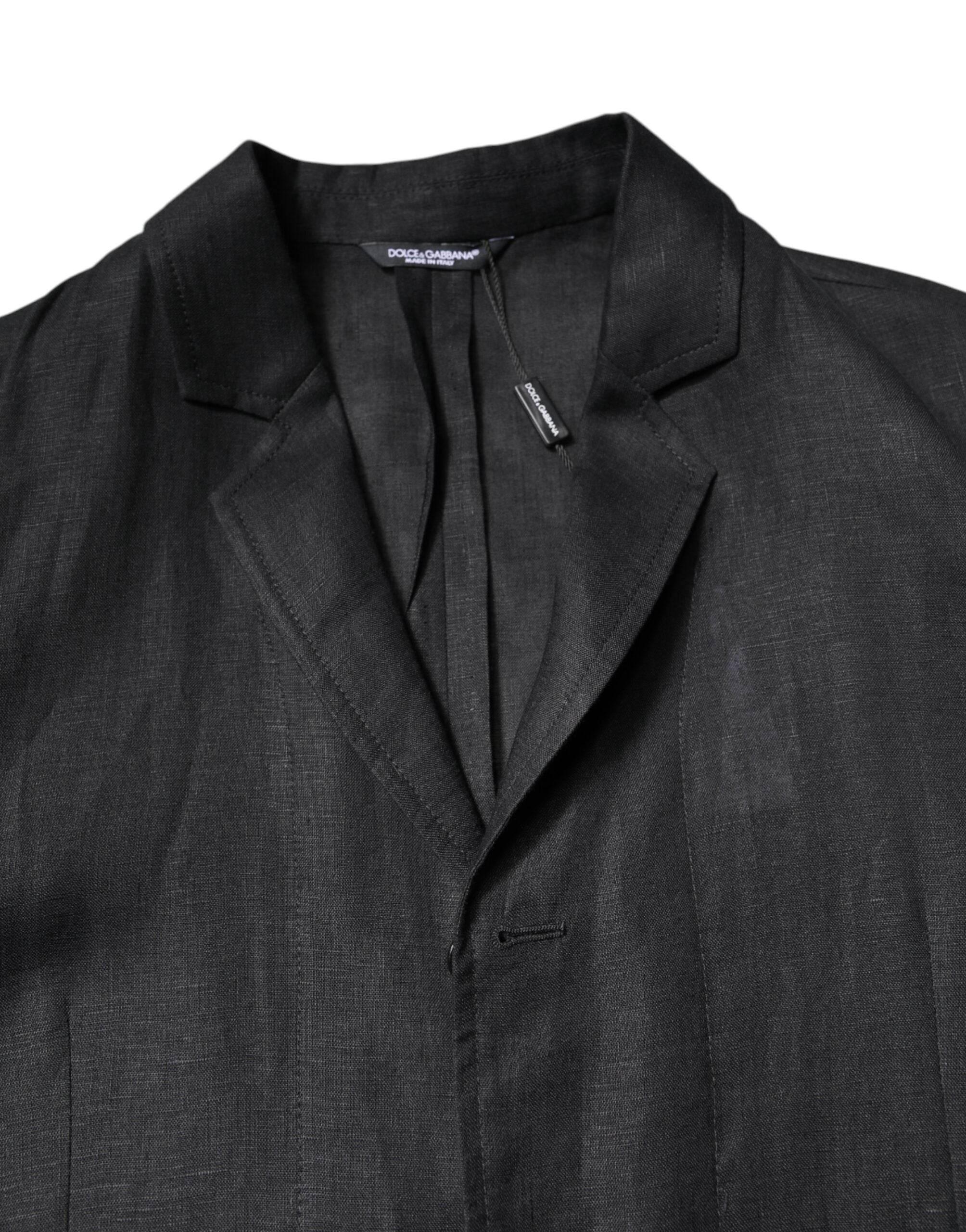 Dolce & Gabbana Black Linen Single Breasted Men Coat Blazer - Hilstor