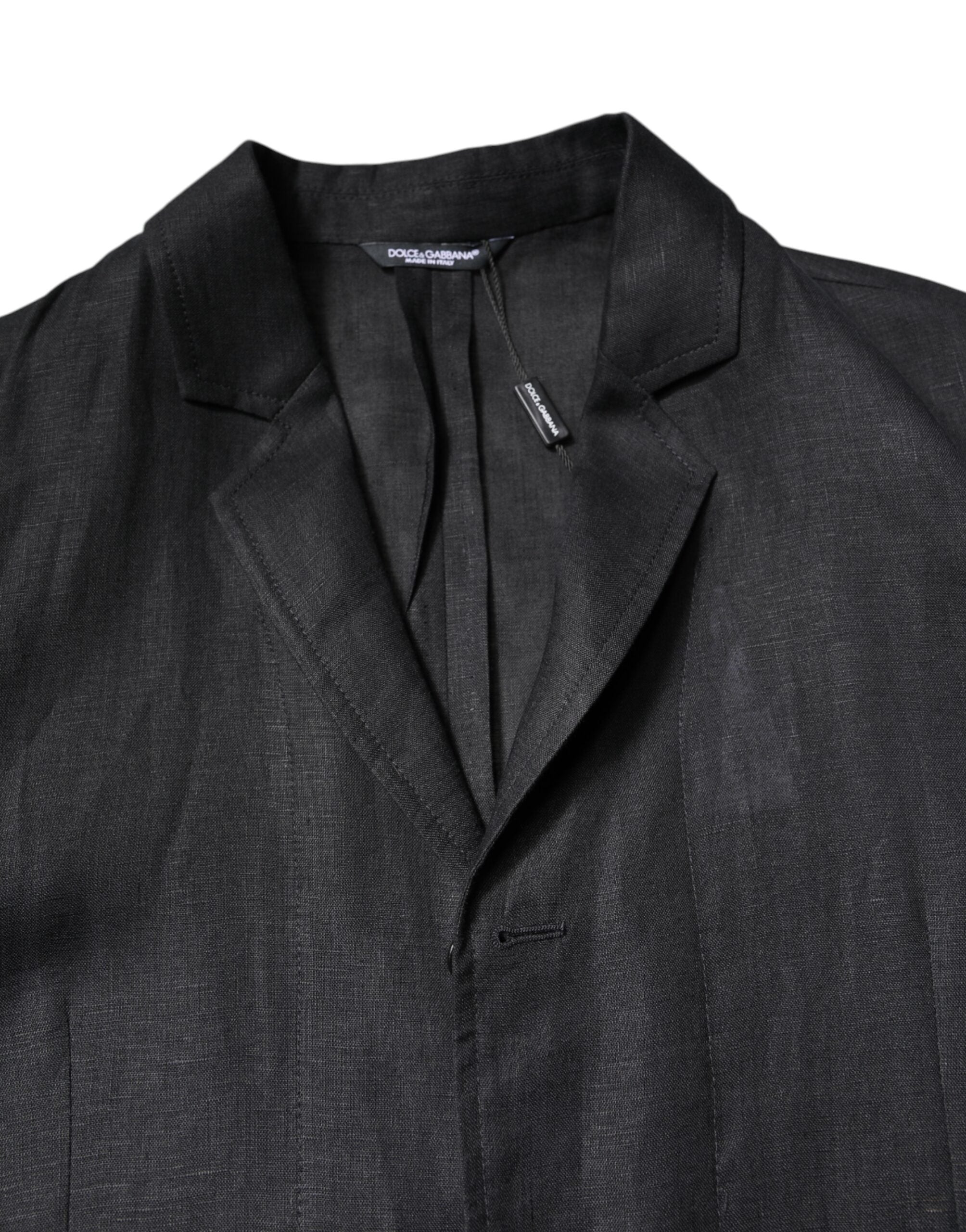 Dolce &amp; Gabbana Svart Linne Enkelknäppt Herrkappa/Kavaj
