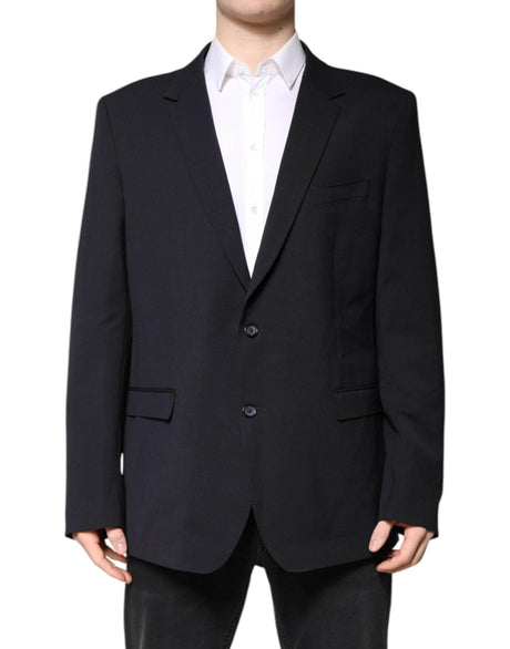 Dolce & Gabbana Dark Blue Wool Single Breasted Coat Blazer - Hilstor