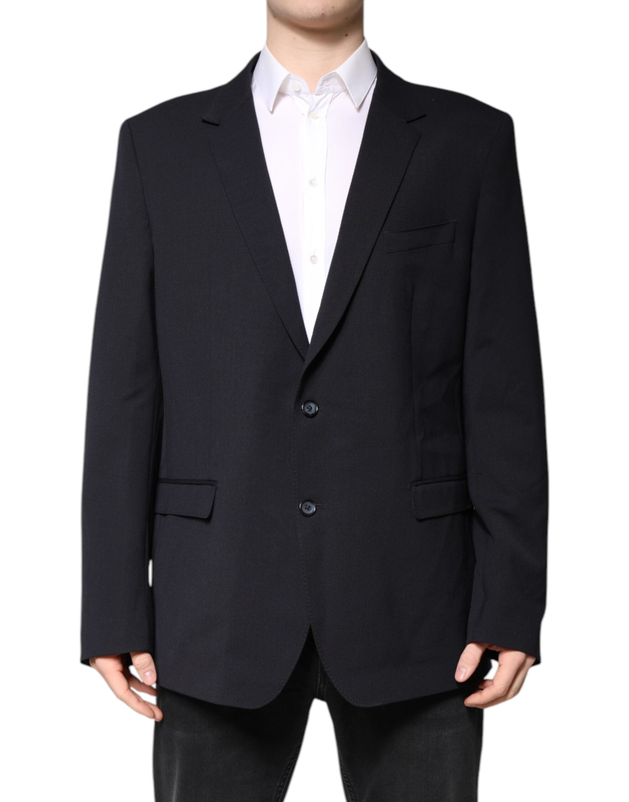Dolce &amp; Gabbana Dark Blue Wool Single Breasted Coat Blazer
