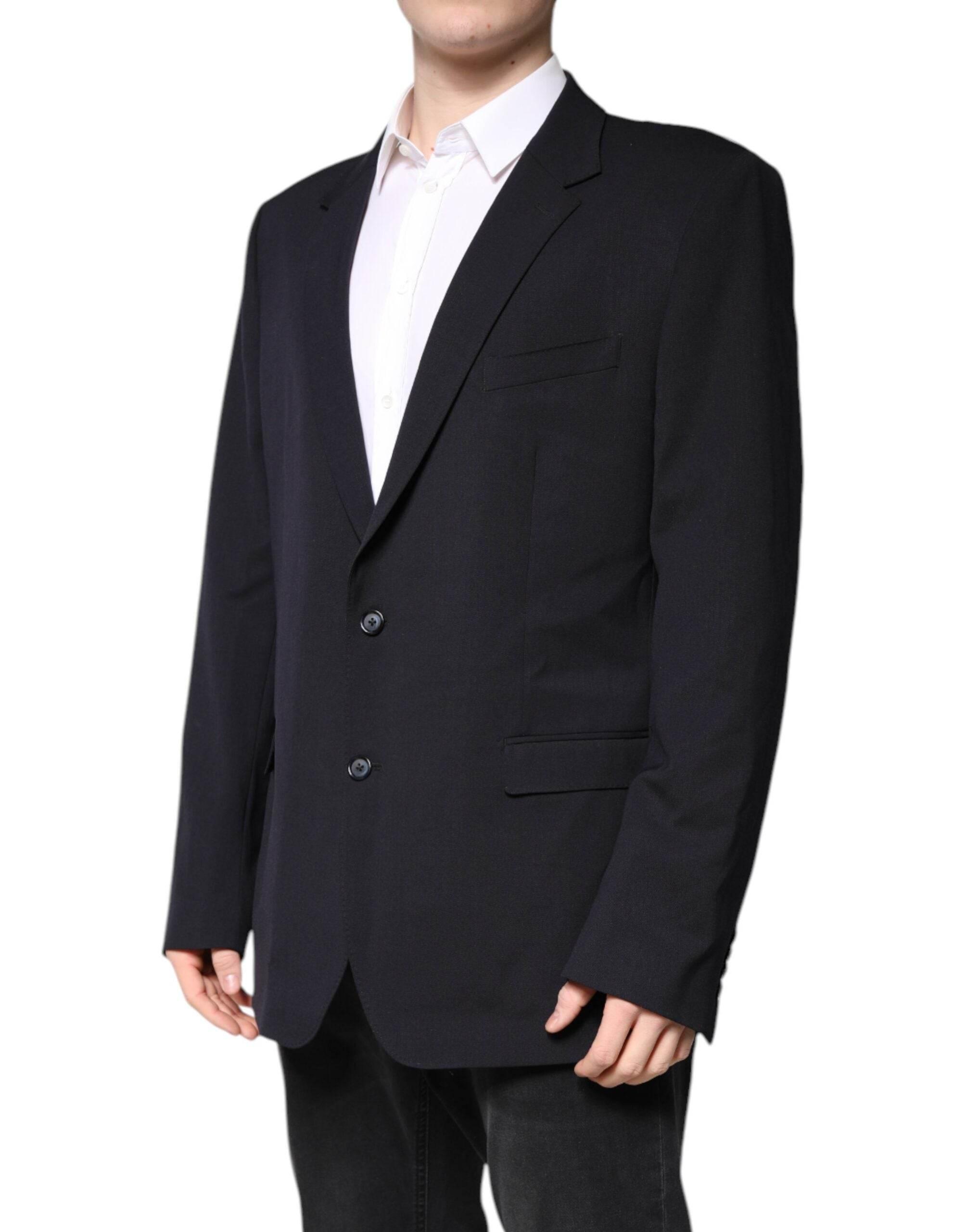 Dolce & Gabbana Dark Blue Wool Single Breasted Coat Blazer - Hilstor