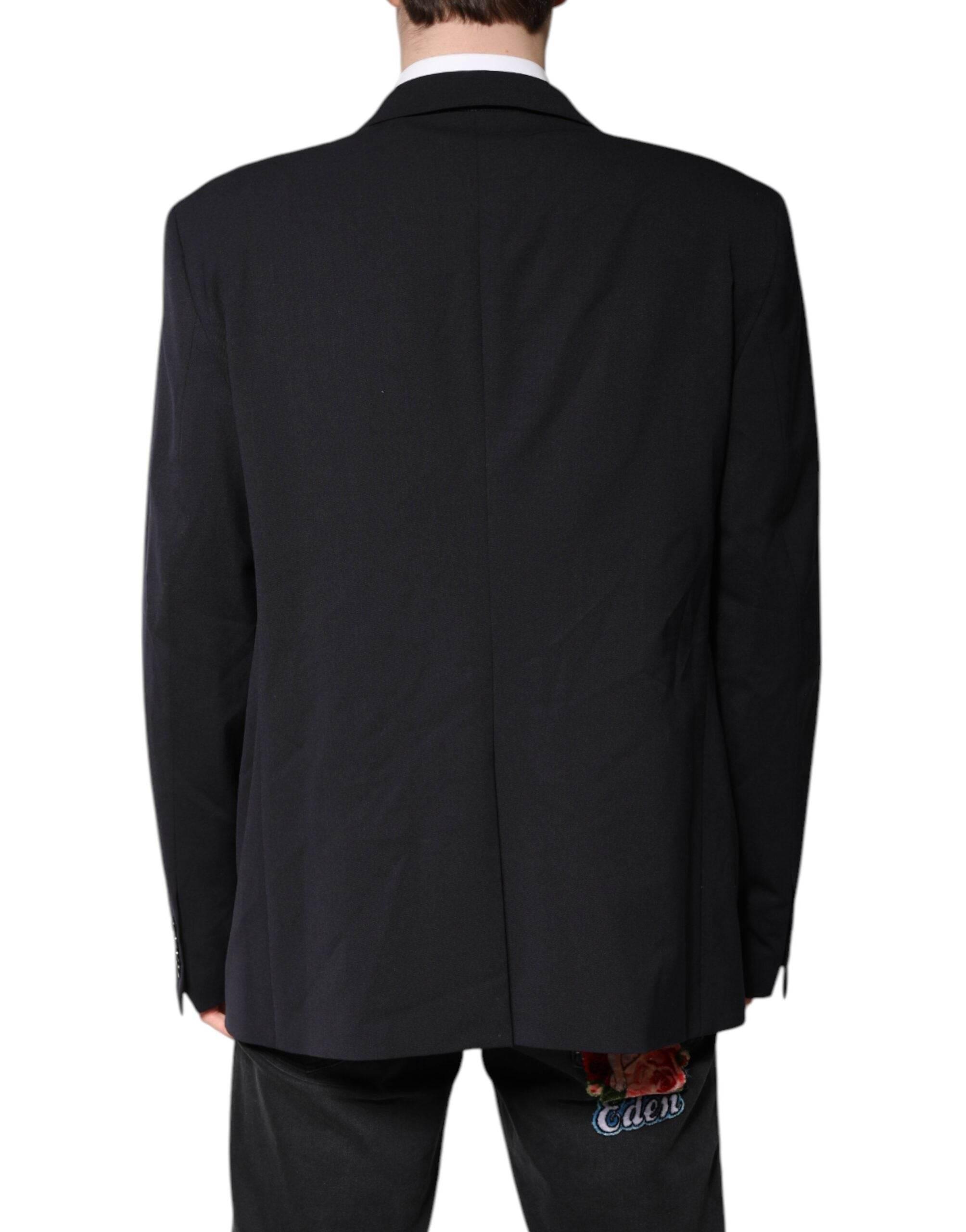Dolce & Gabbana Dark Blue Wool Single Breasted Coat Blazer - Hilstor