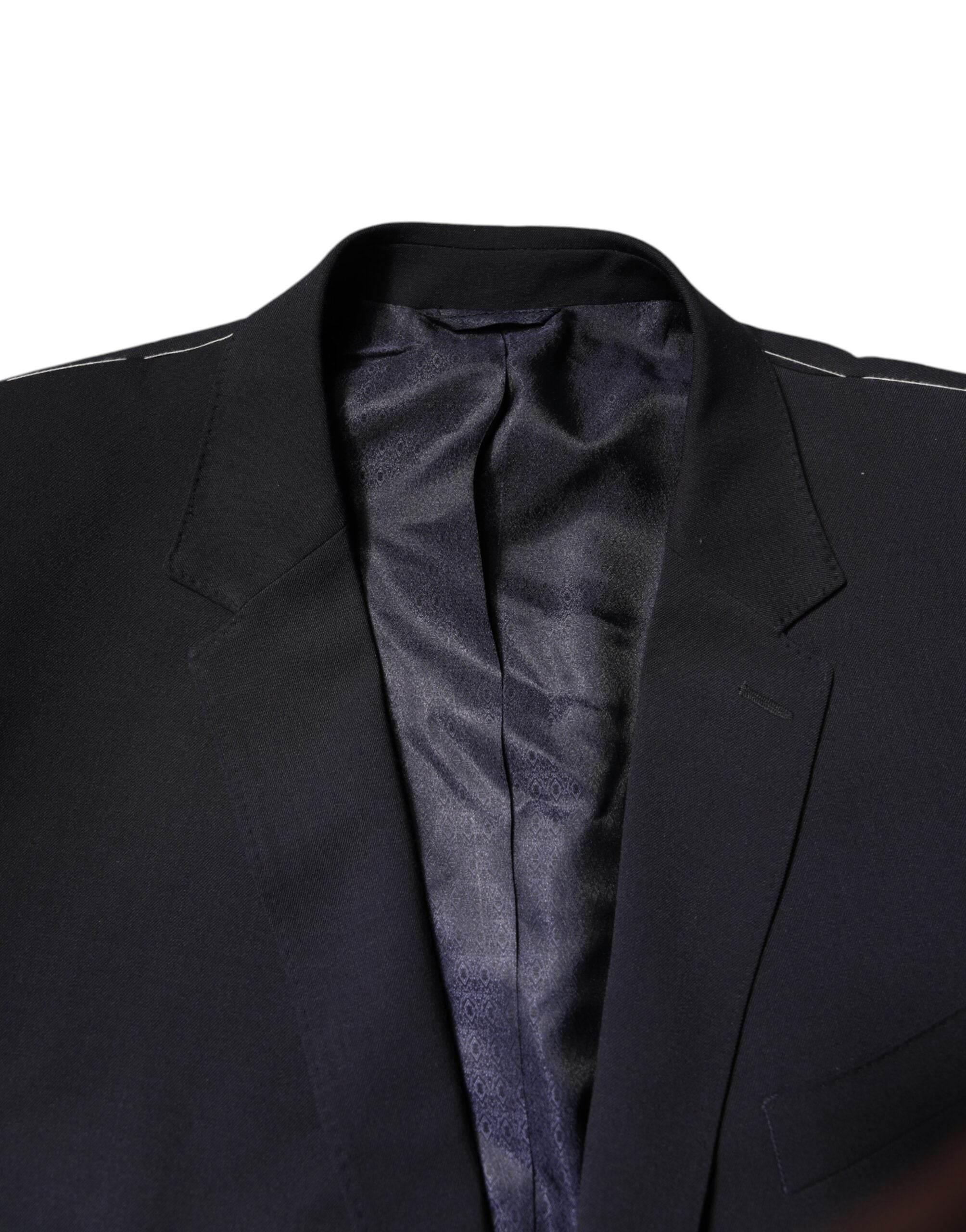 Dolce & Gabbana Dark Blue Wool Single Breasted Coat Blazer - Hilstor