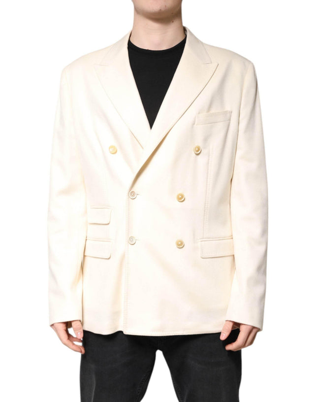 Dolce & Gabbana Beige Cashmere Double Breasted Coat Blazer - Hilstor