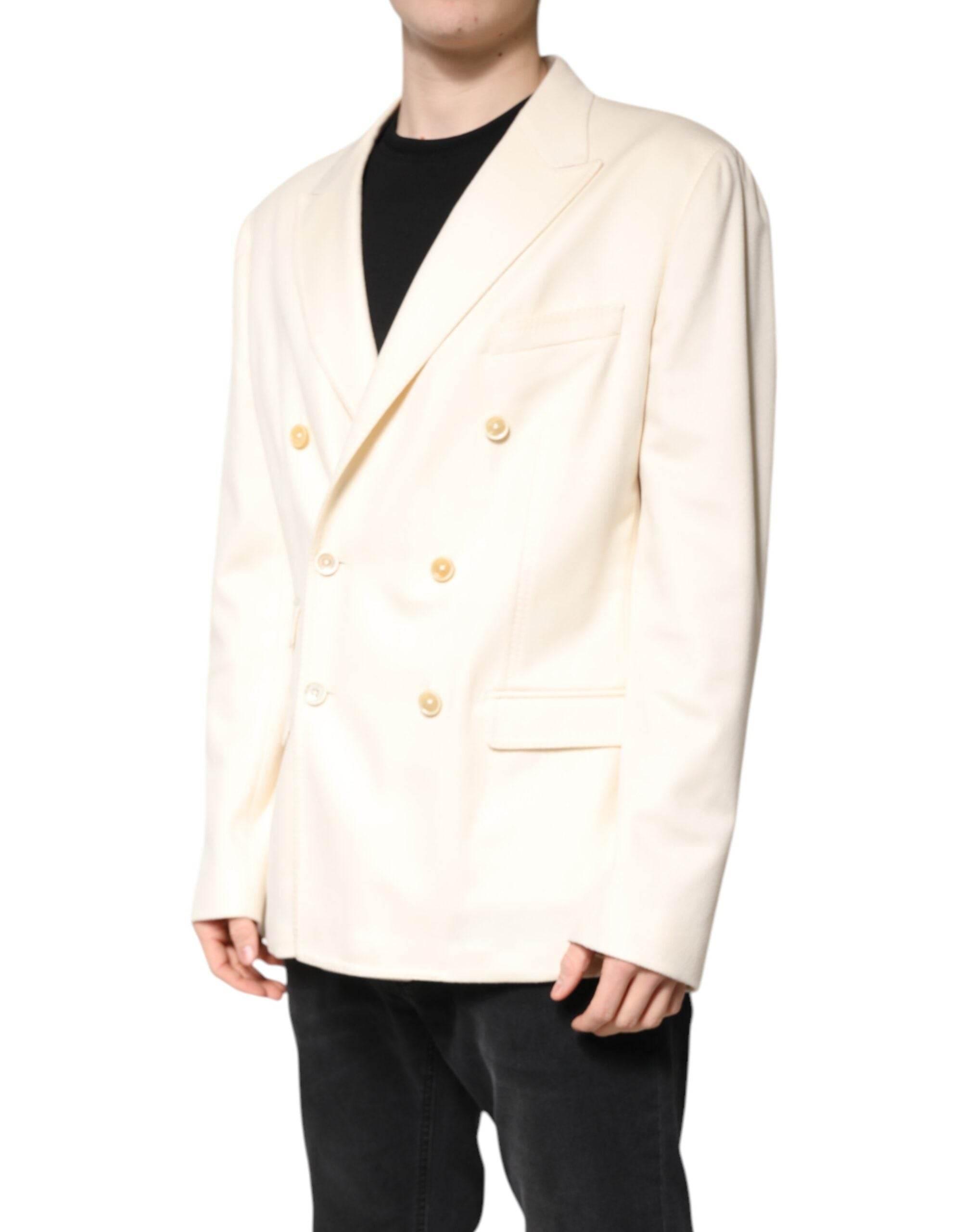 Dolce & Gabbana Beige Cashmere Double Breasted Coat Blazer - Hilstor