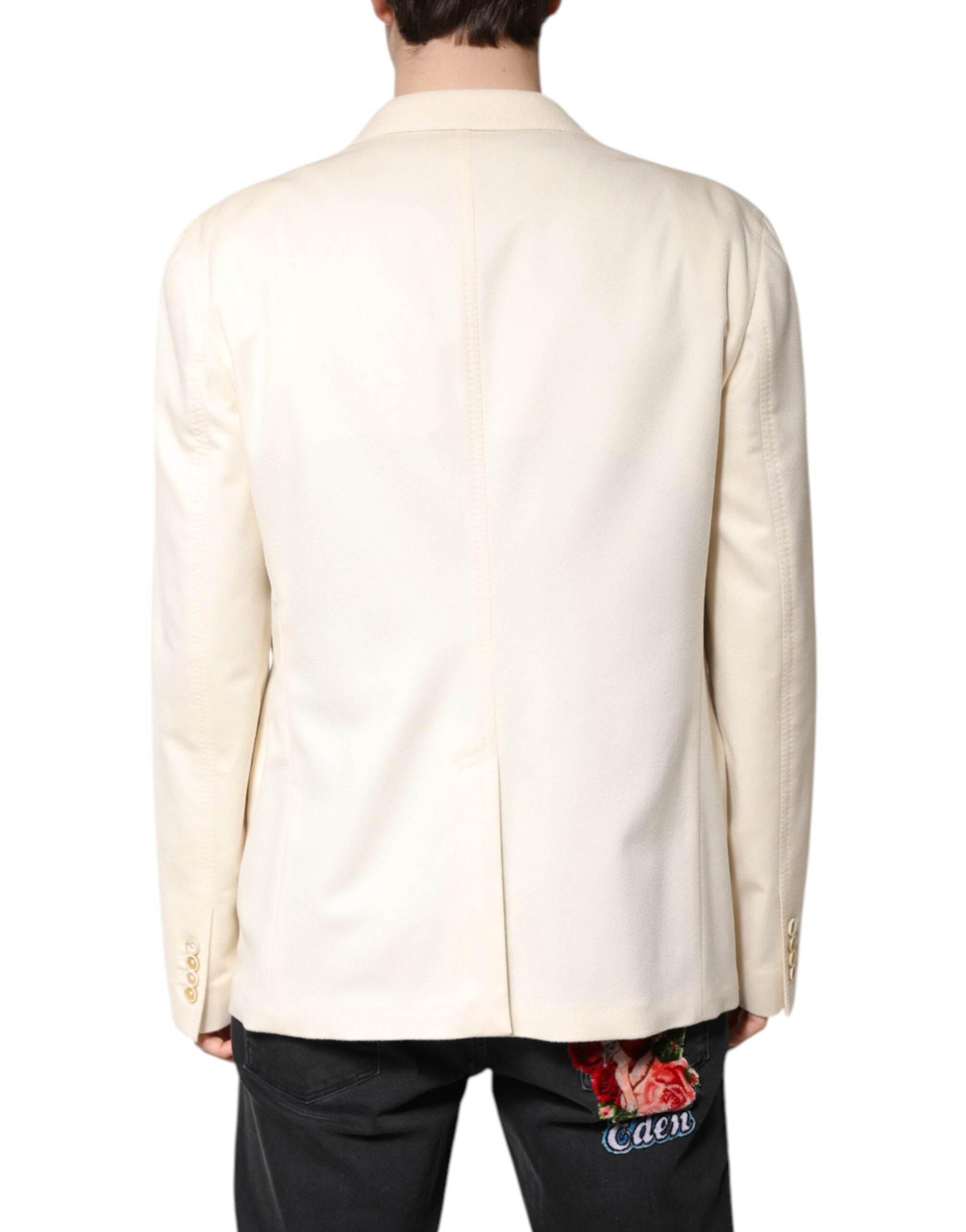 Dolce & Gabbana Beige Cashmere Double Breasted Coat Blazer - Hilstor