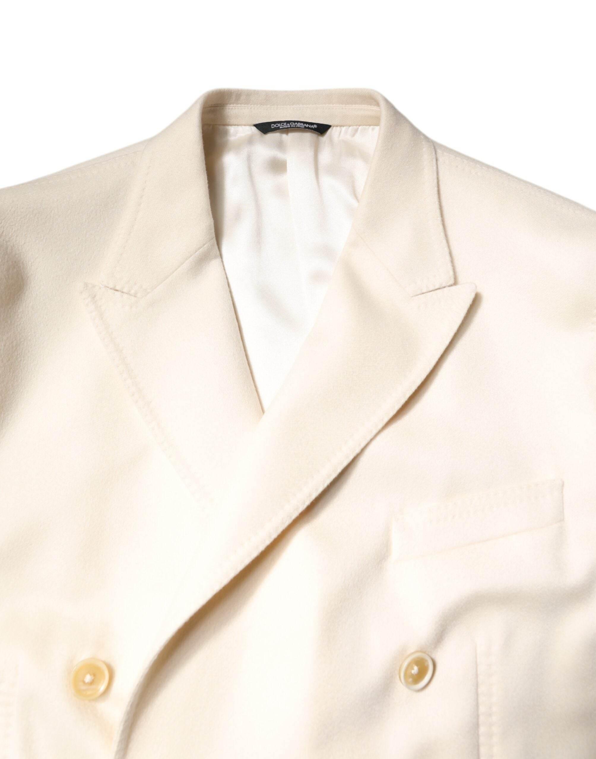 Dolce & Gabbana Beige Cashmere Double Breasted Coat Blazer - Hilstor
