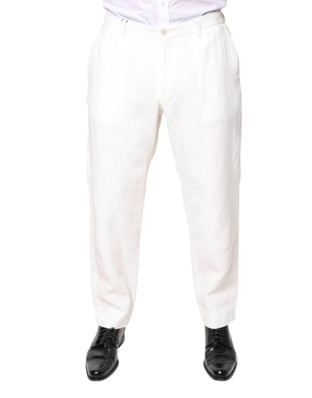 Dolce & Gabbana White Linen Mid Waist Men Dress Pants - Hilstor