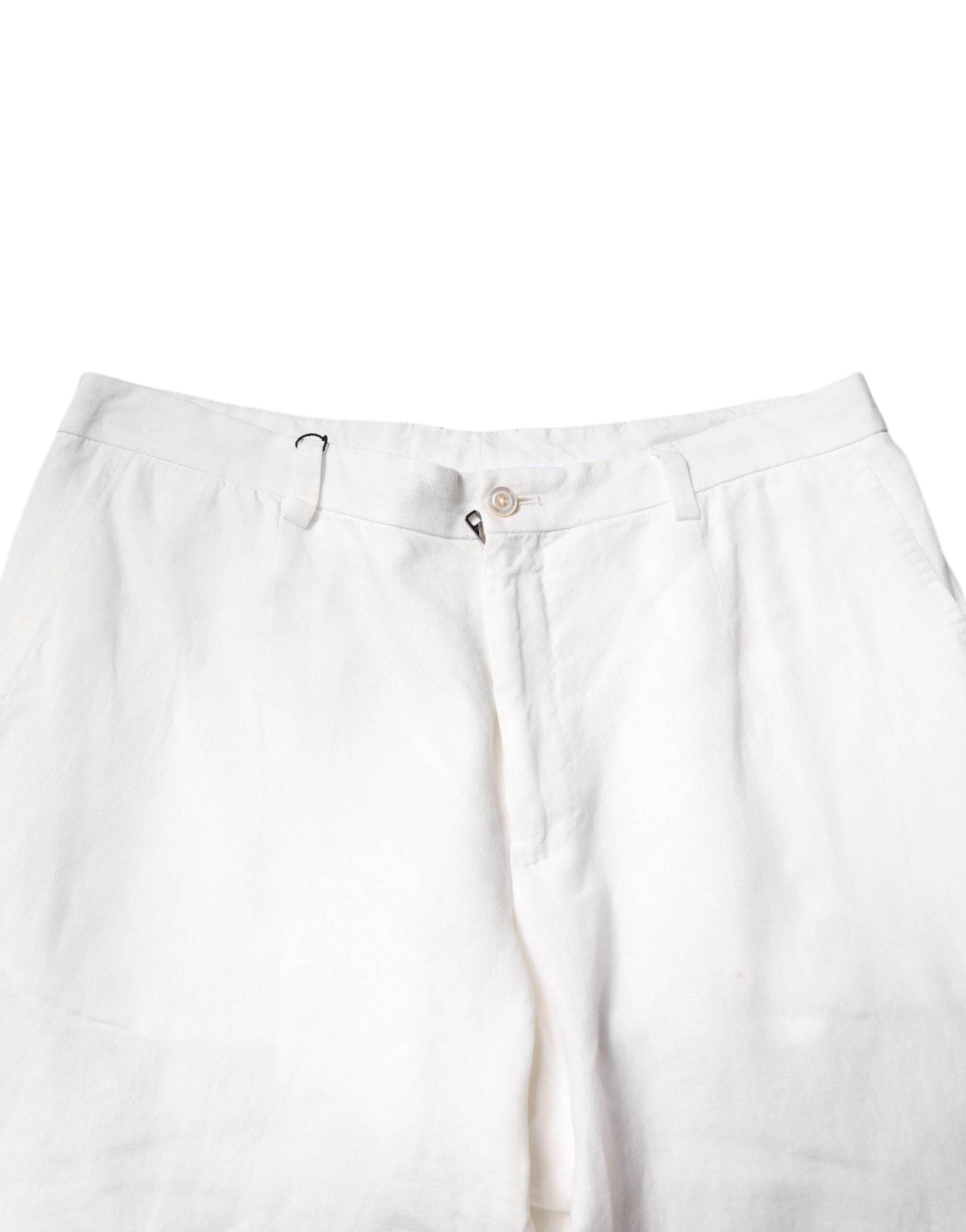 Dolce & Gabbana White Linen Mid Waist Men Dress Pants - Hilstor