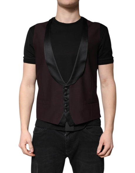 Dolce & Gabbana Maroon Wool Waistcoat Dress Formal Vest - Hilstor