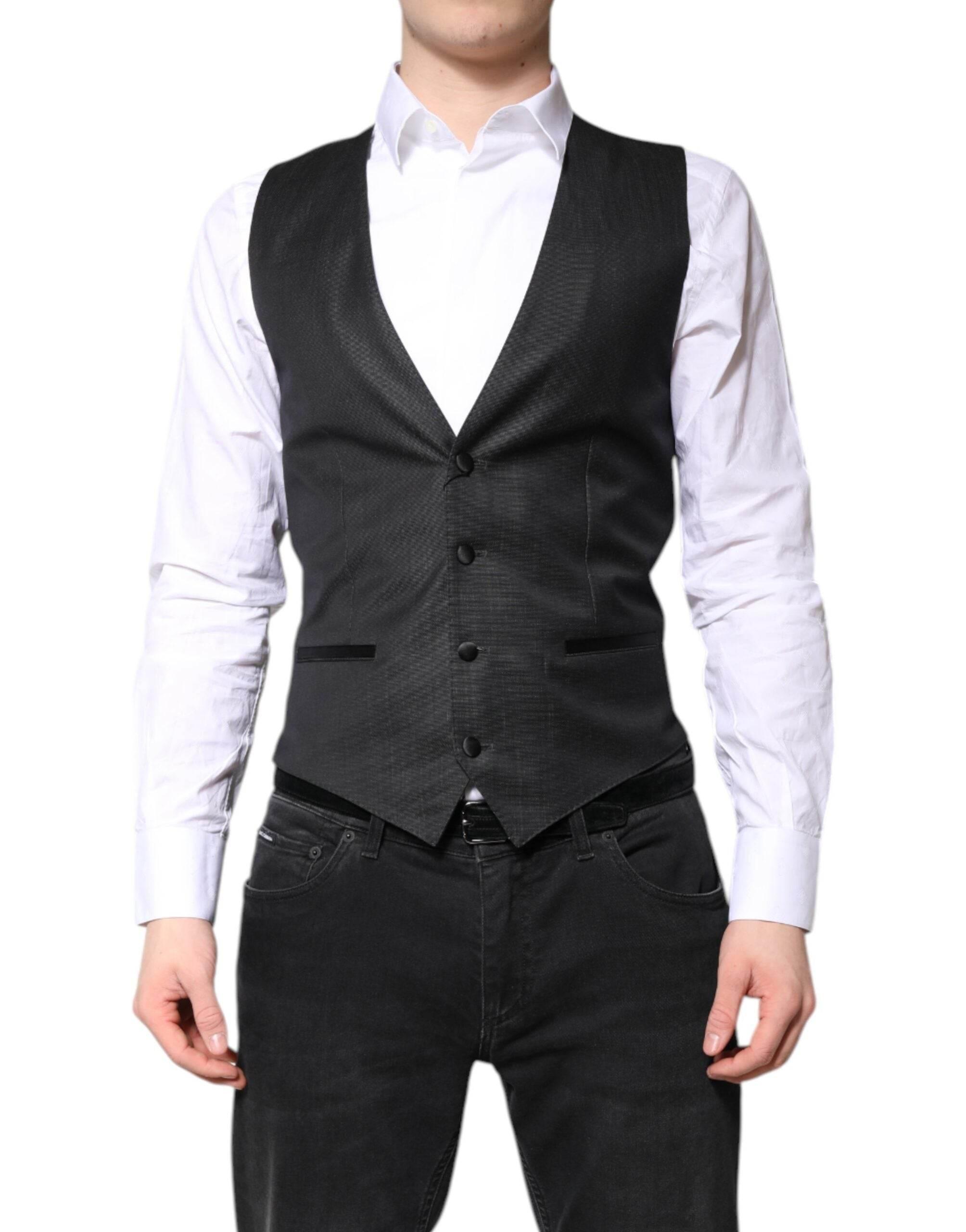 Dolce & Gabbana Black Wool Waistcoat Dress Formal Vest - Hilstor