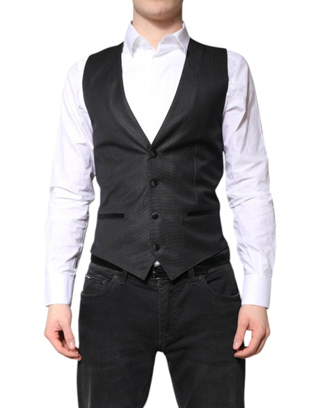 Dolce & Gabbana Black Wool Waistcoat Dress Formal Vest - Hilstor