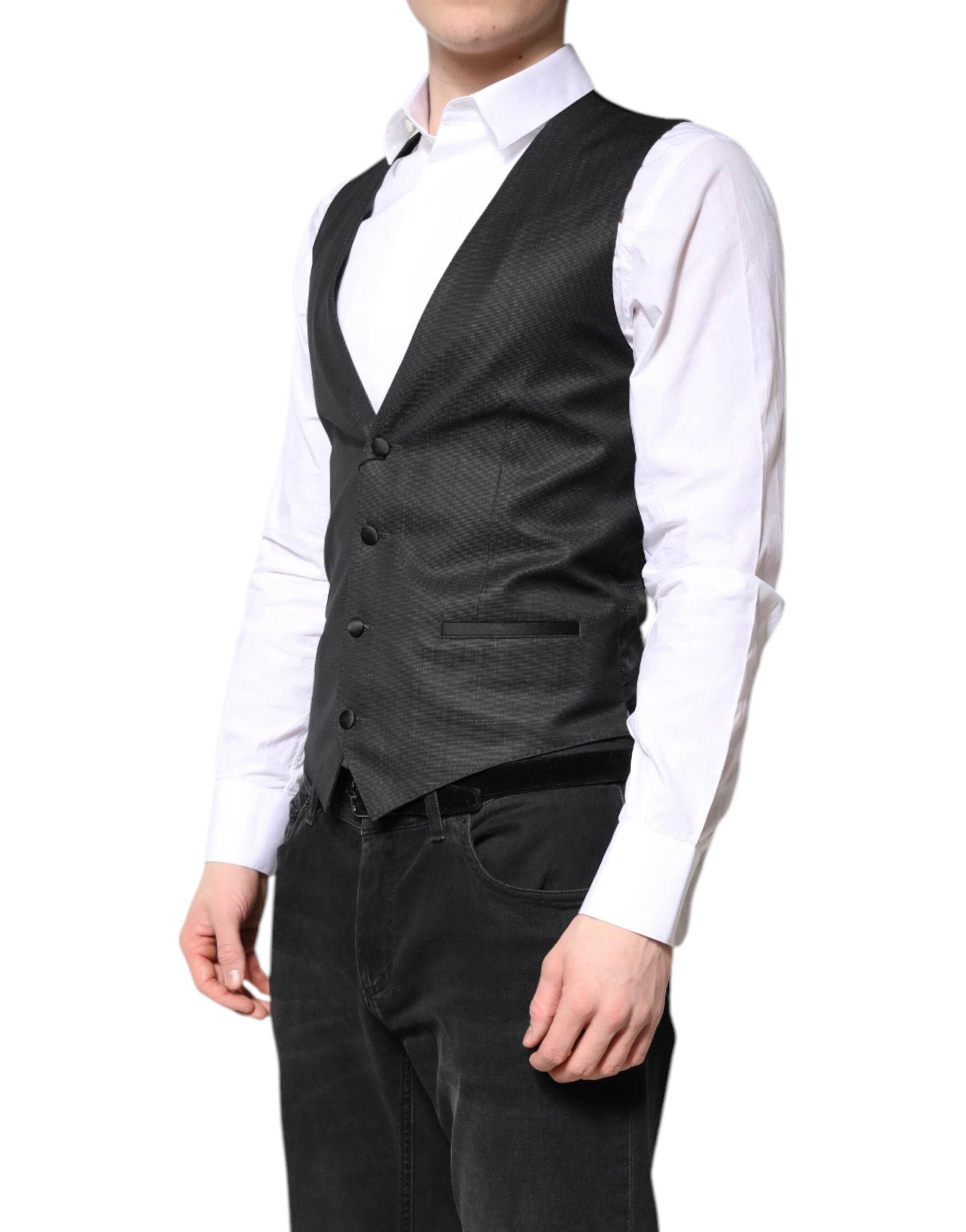 Dolce & Gabbana Black Wool Waistcoat Dress Formal Vest - Hilstor