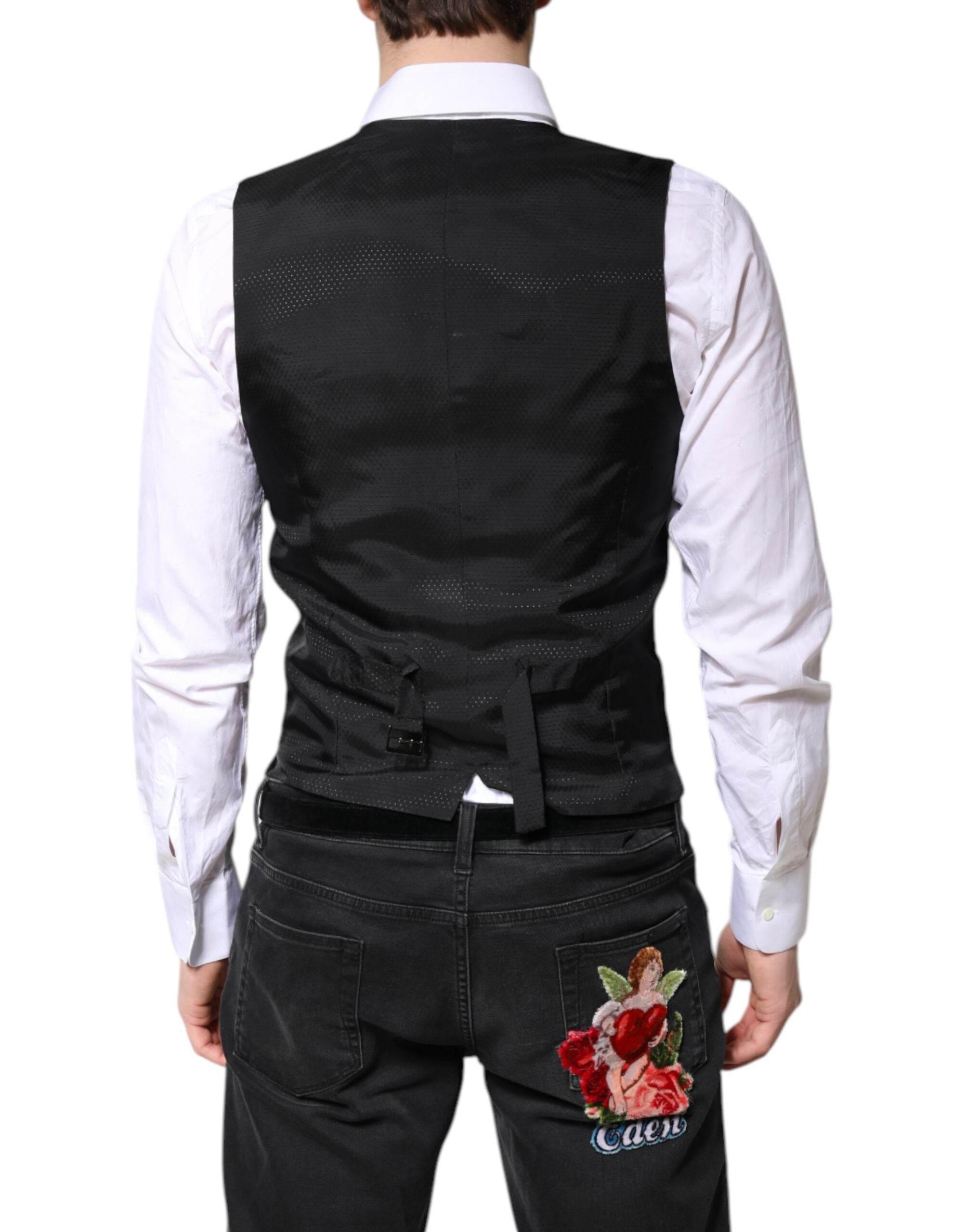 Dolce & Gabbana Black Wool Waistcoat Dress Formal Vest - Hilstor