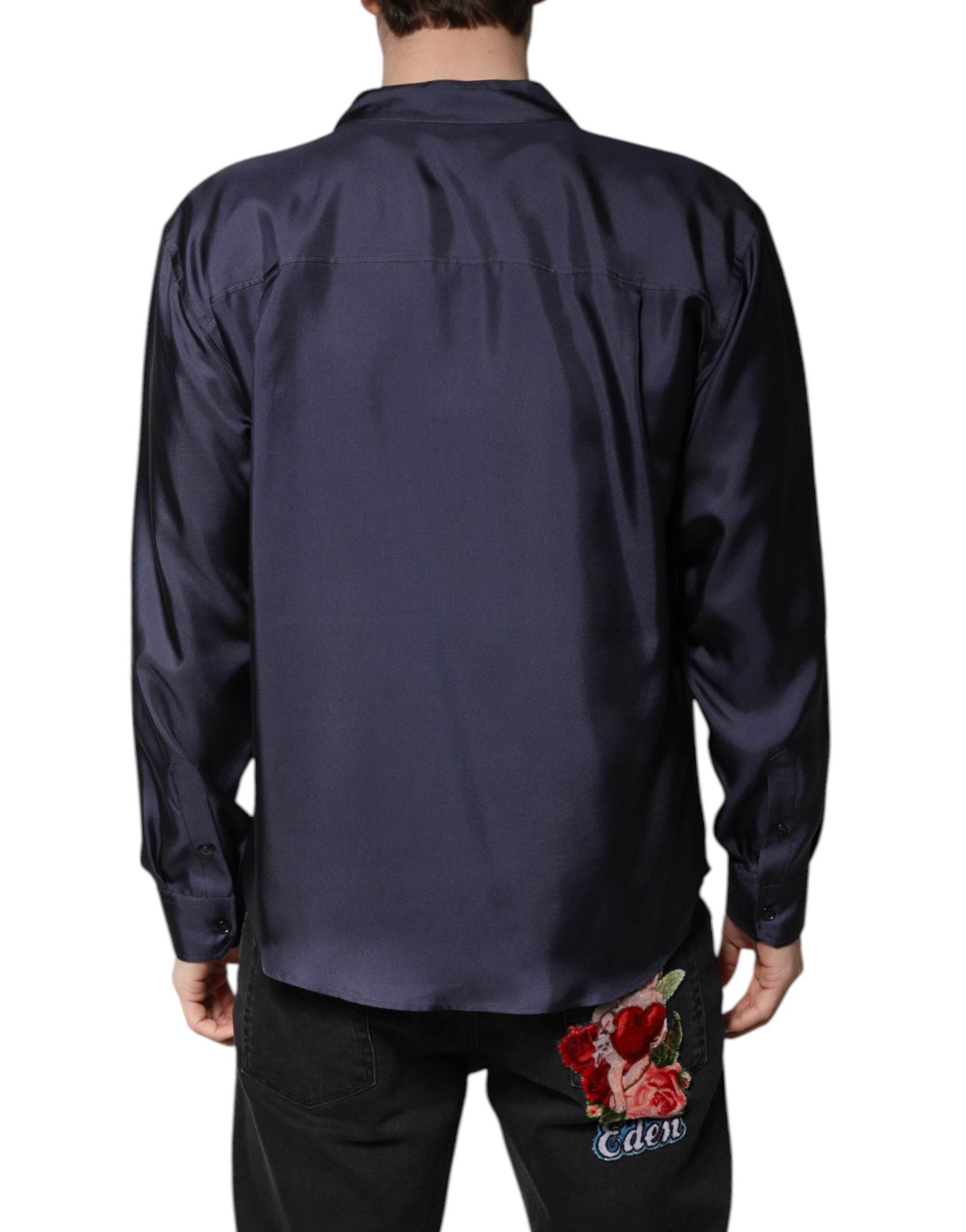 Dolce & Gabbana Dark Blue Silk Double Breasted Shirt - Hilstor