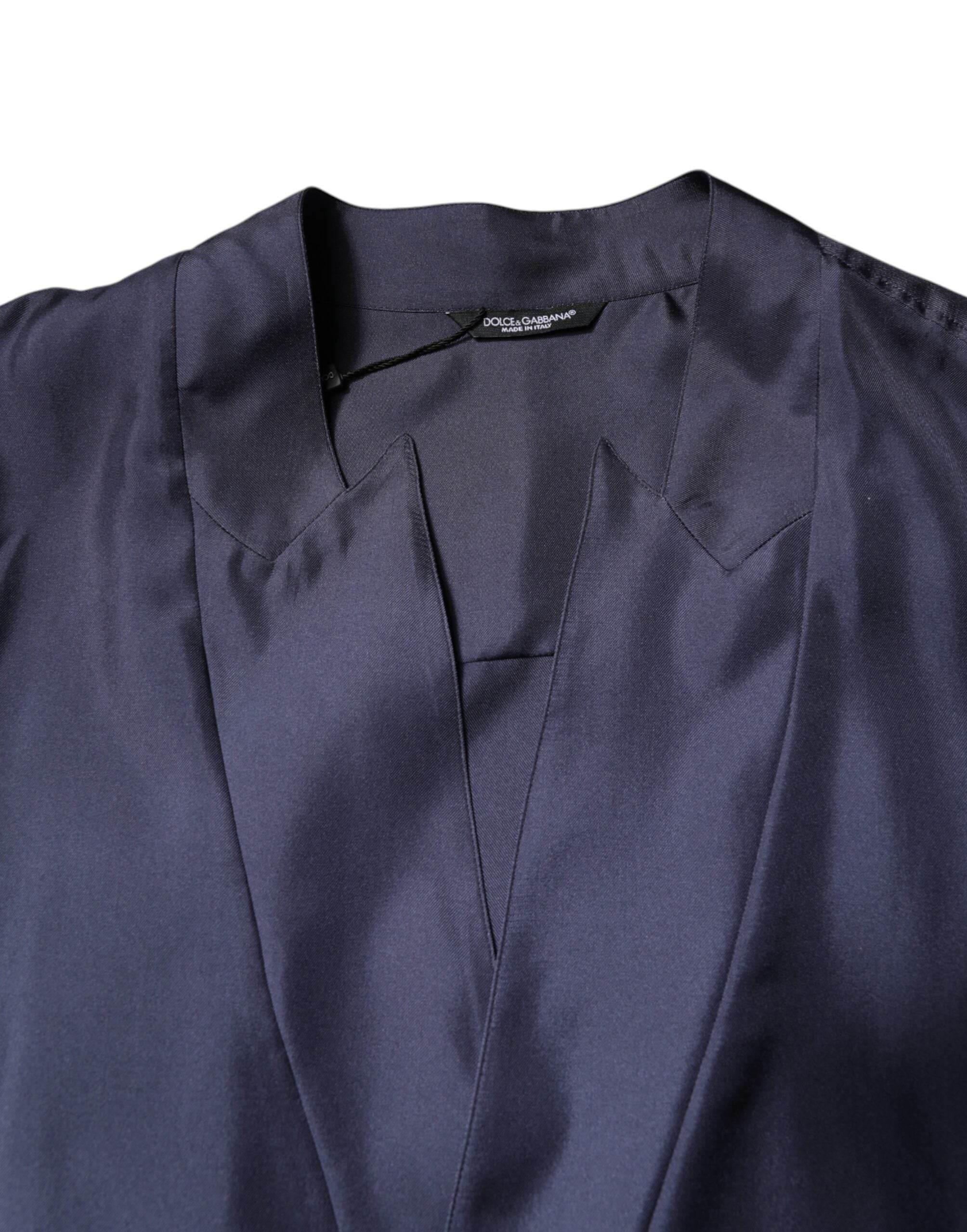 Dolce & Gabbana Dark Blue Silk Double Breasted Shirt - Hilstor