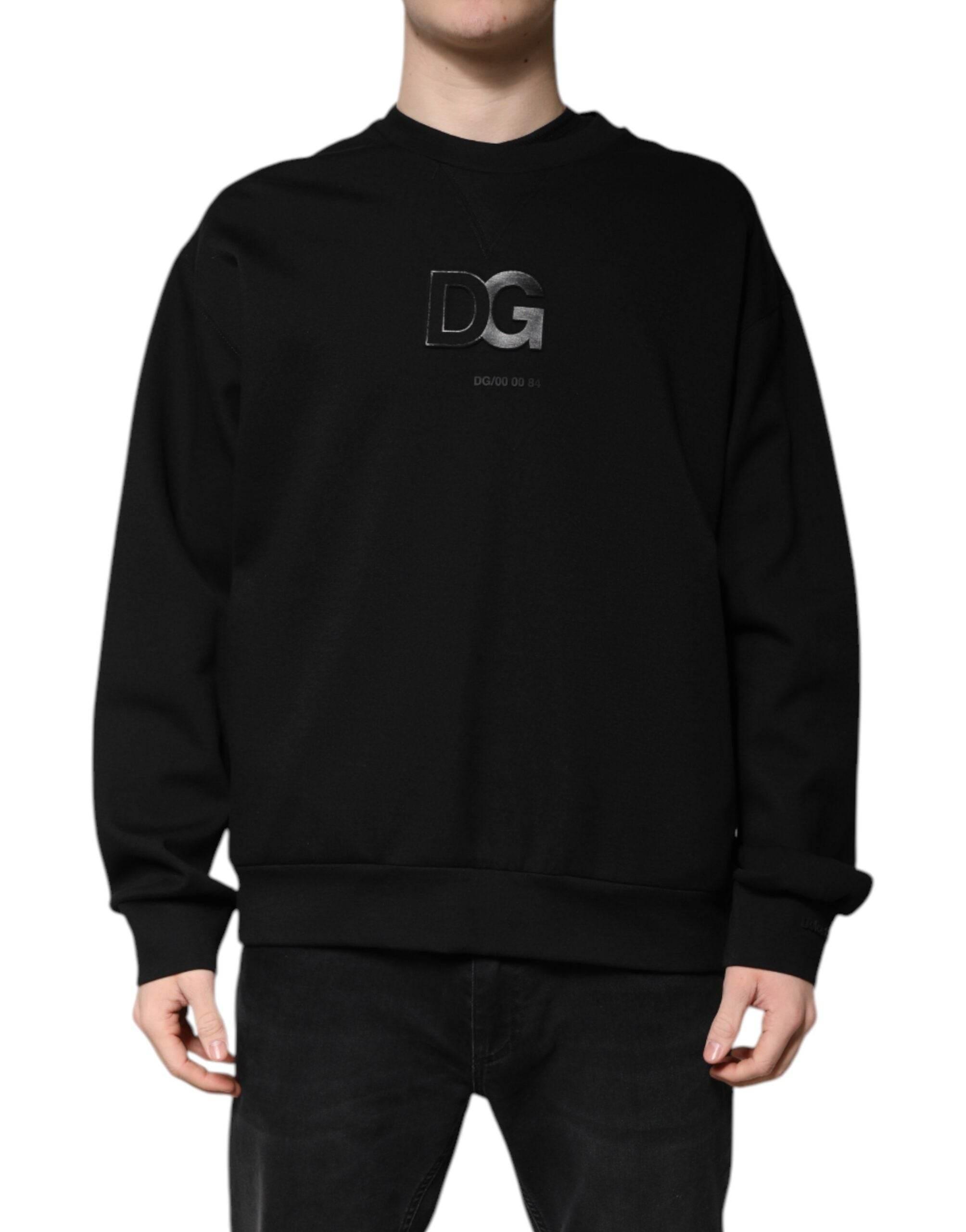 Dolce & Gabbana Black Cotton DG Crew Neck Pullover Sweater - Hilstor