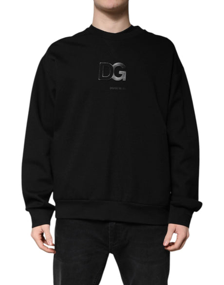 Dolce & Gabbana Black Cotton DG Crew Neck Pullover Sweater - Hilstor