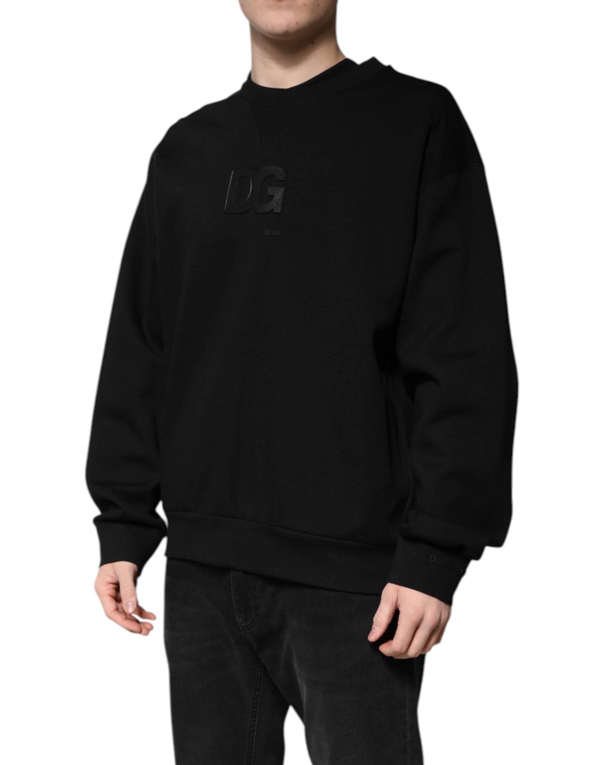 Dolce & Gabbana Black Cotton DG Crew Neck Pullover Sweater - Hilstor