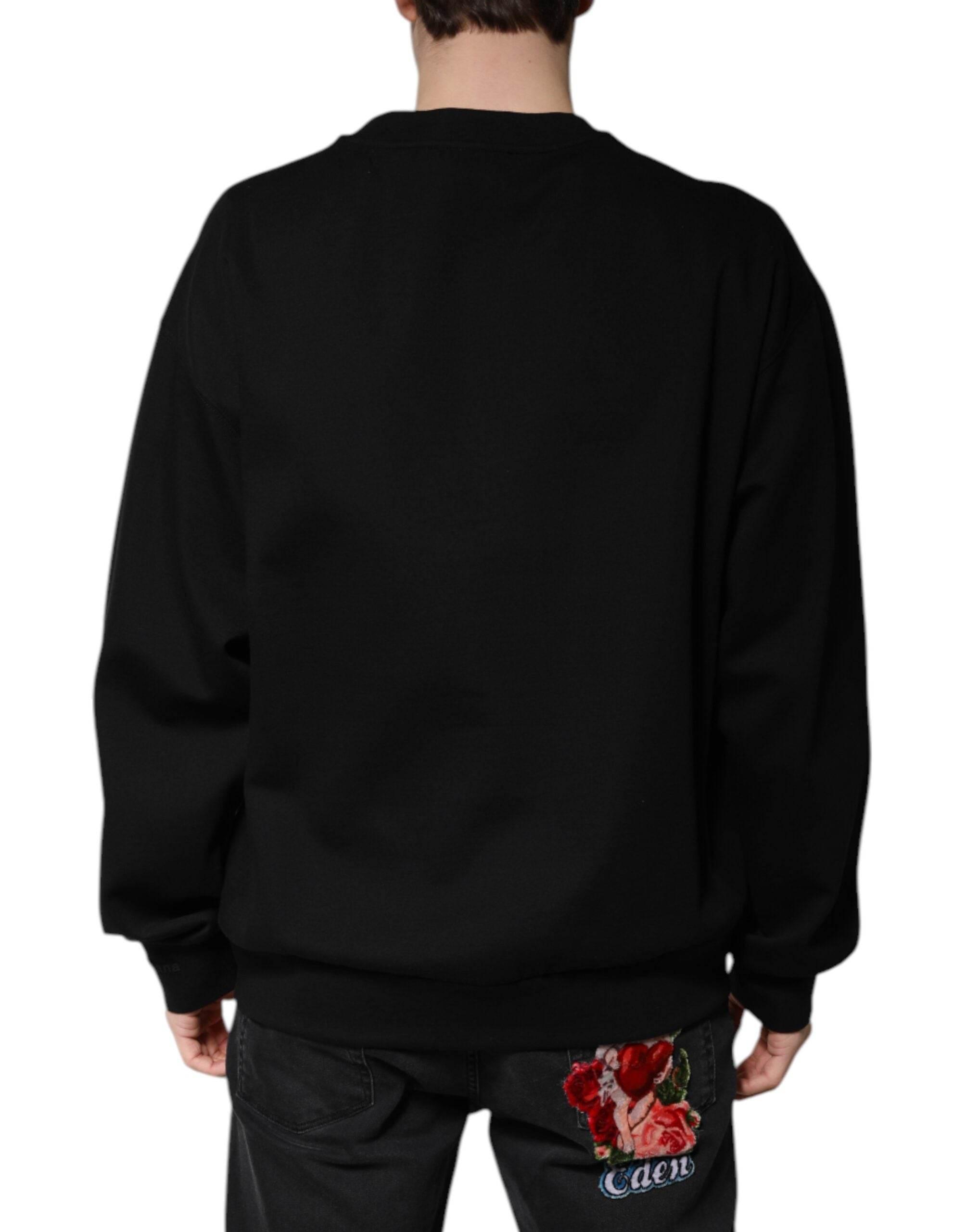 Dolce & Gabbana Black Cotton DG Crew Neck Pullover Sweater - Hilstor