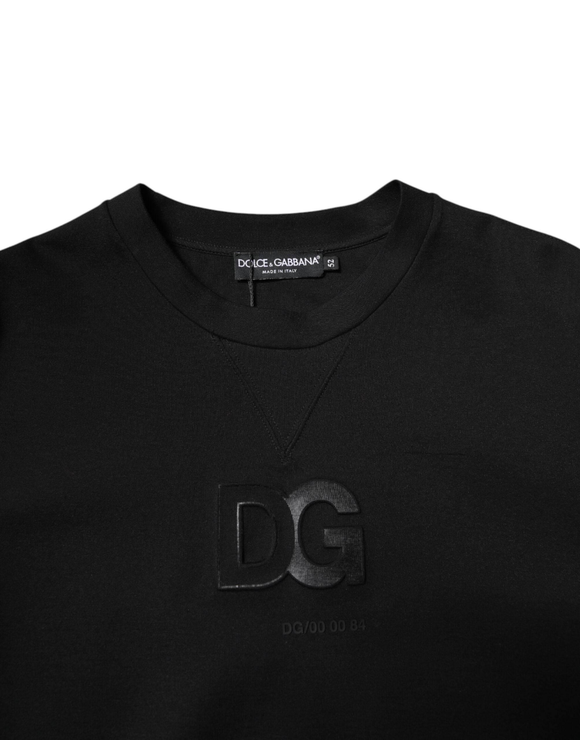 Dolce & Gabbana Black Cotton DG Crew Neck Pullover Sweater - Hilstor
