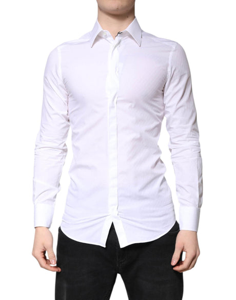Dolce & Gabbana White Cotton GOLD Dress Formal Collared Shirt - Hilstor
