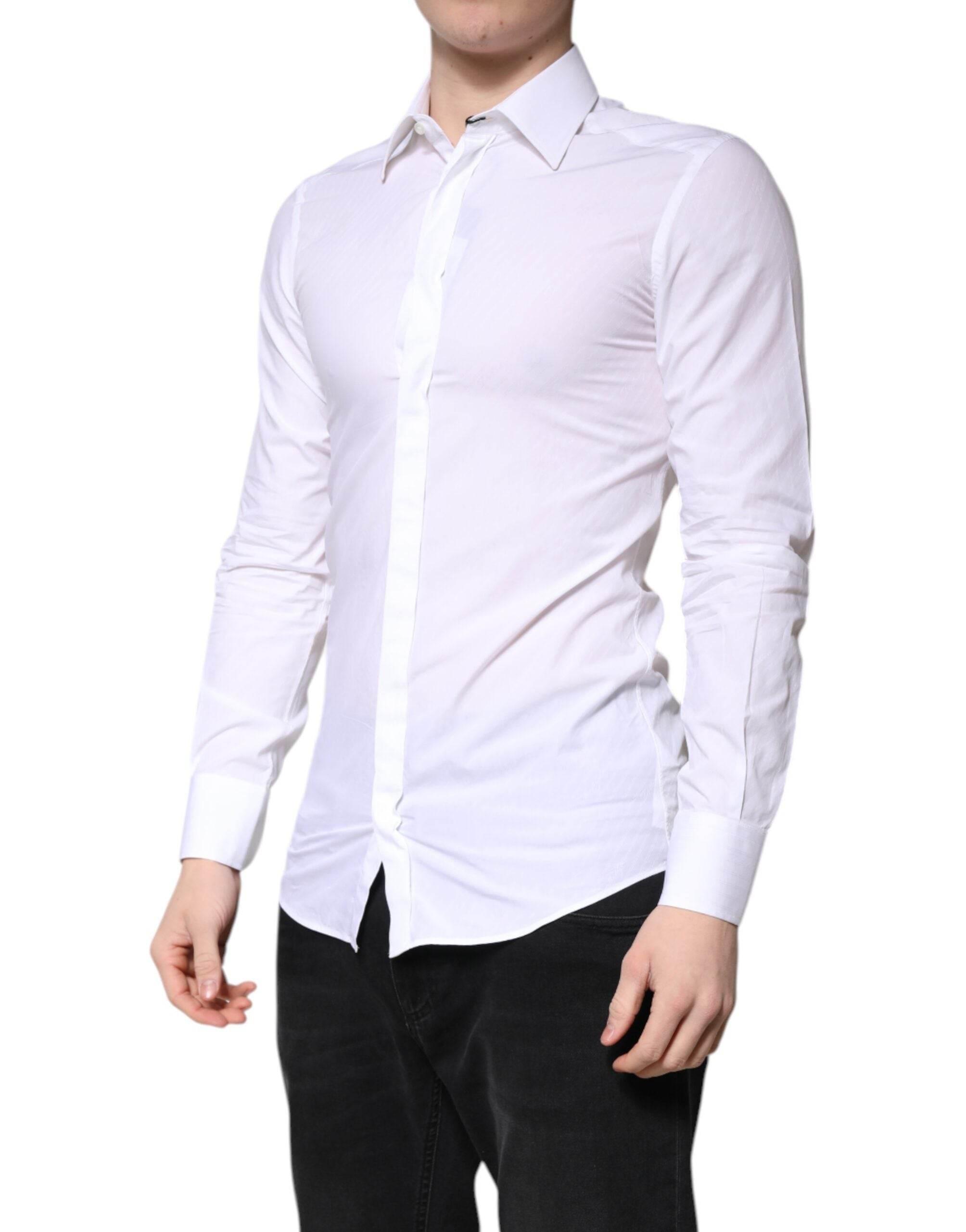 Dolce & Gabbana White Cotton GOLD Dress Formal Collared Shirt - Hilstor