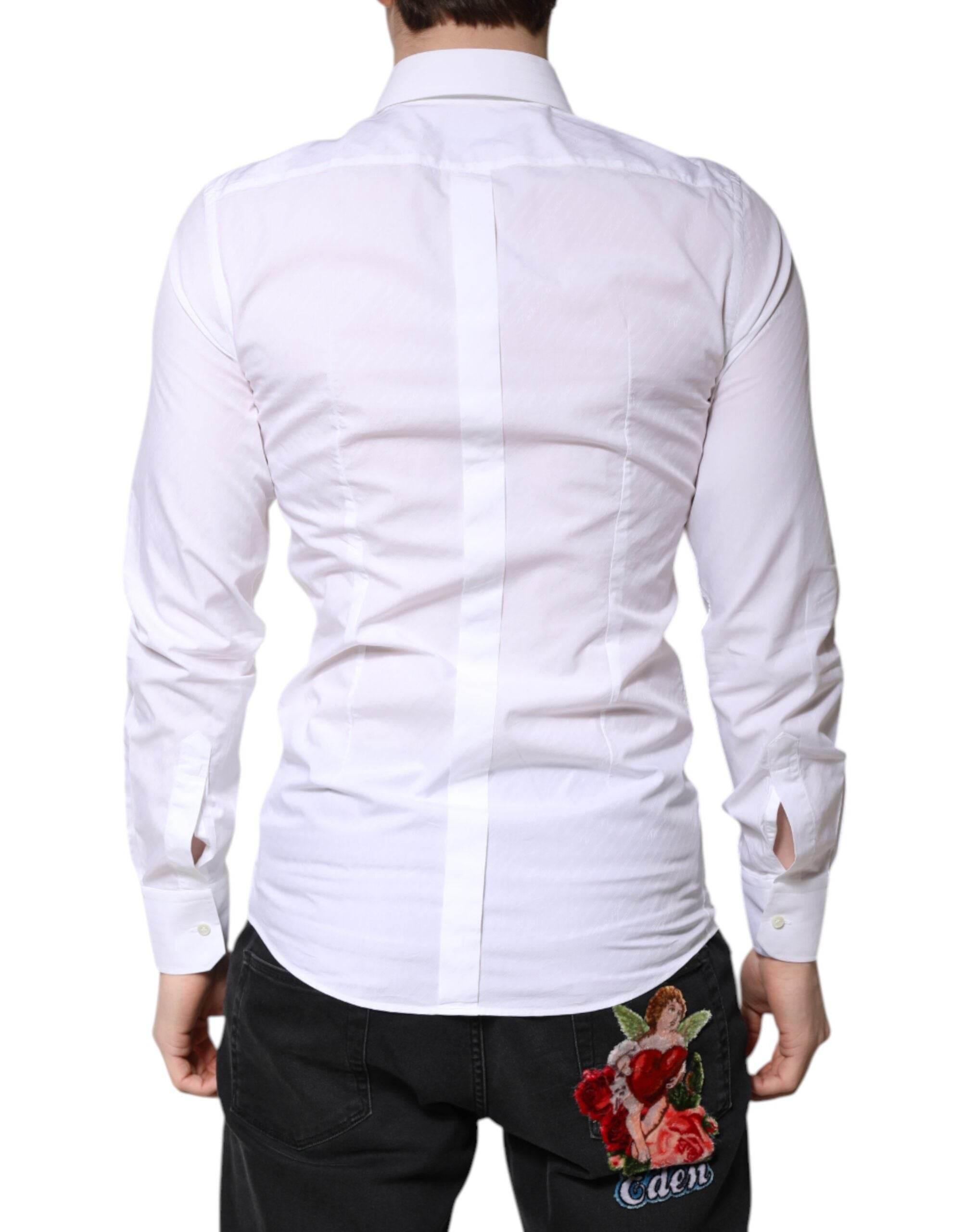 Dolce & Gabbana White Cotton GOLD Dress Formal Collared Shirt - Hilstor