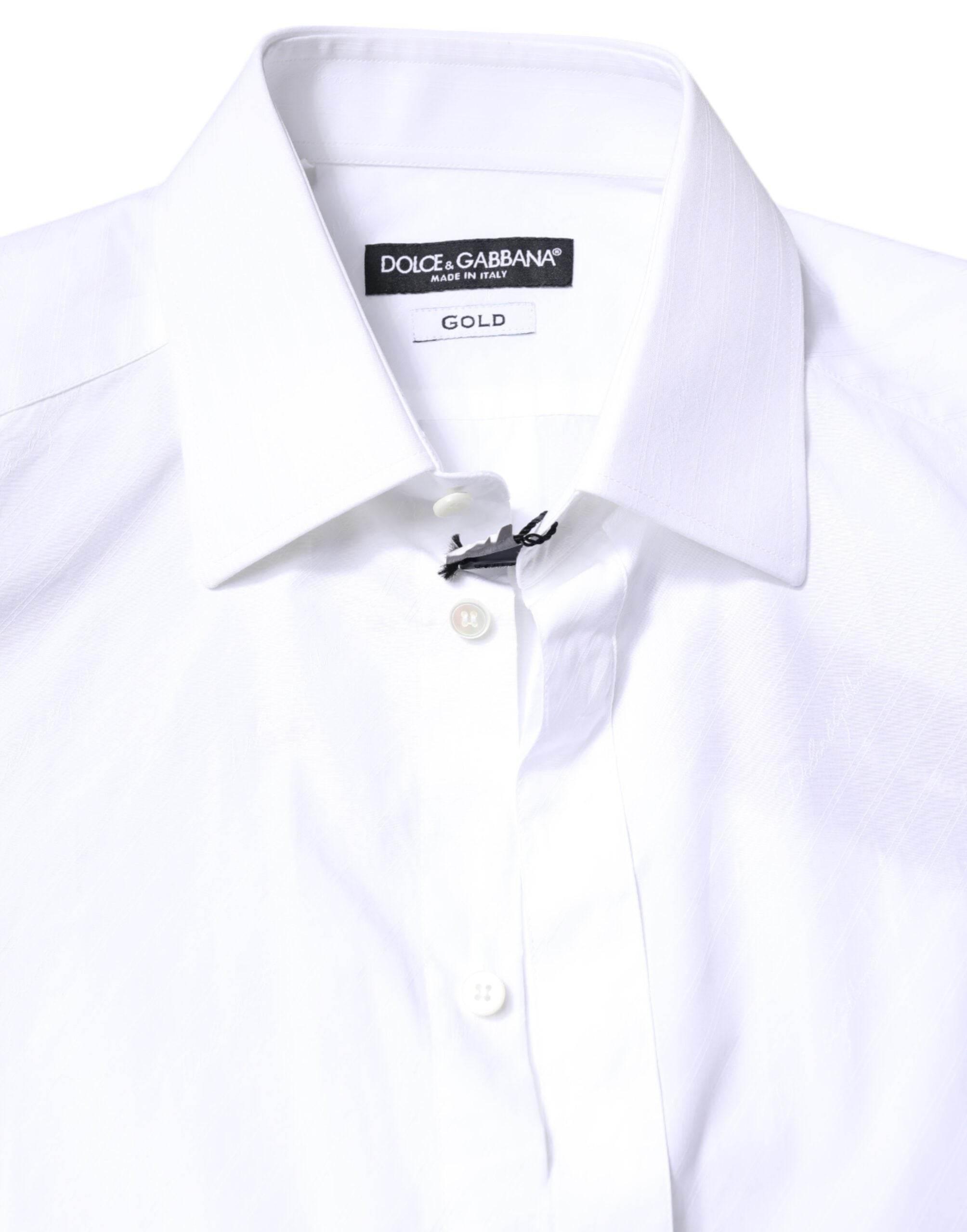 Dolce & Gabbana White Cotton GOLD Dress Formal Collared Shirt - Hilstor