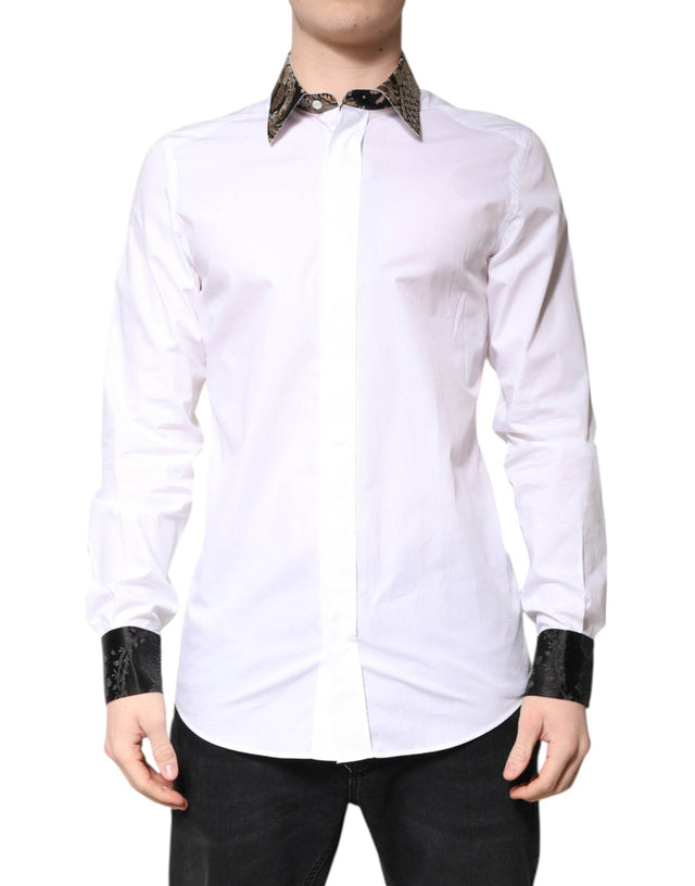 Dolce & Gabbana White Cotton GOLD Men Dress Formal Shirt - Hilstor