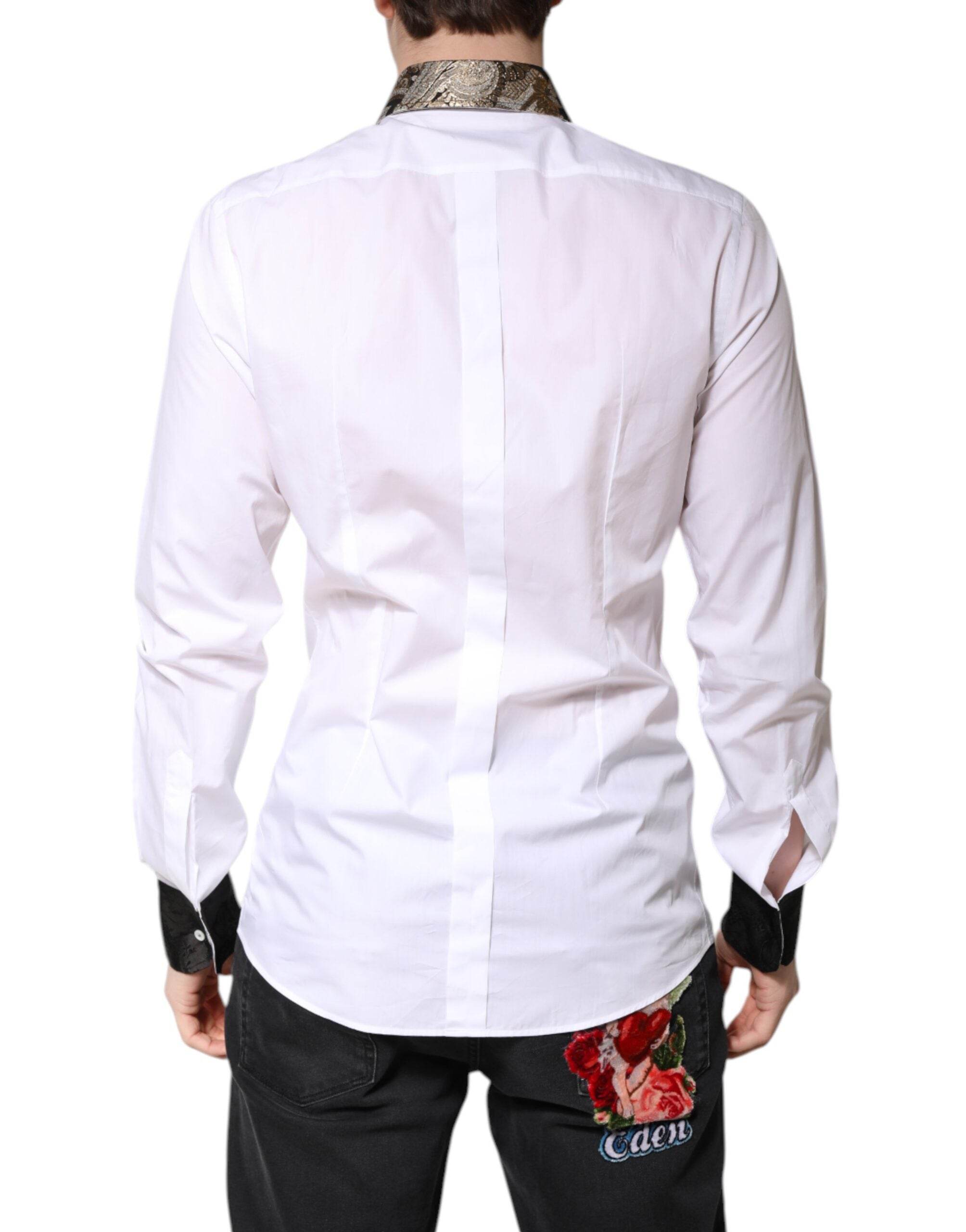 Dolce & Gabbana White Cotton GOLD Men Dress Formal Shirt - Hilstor