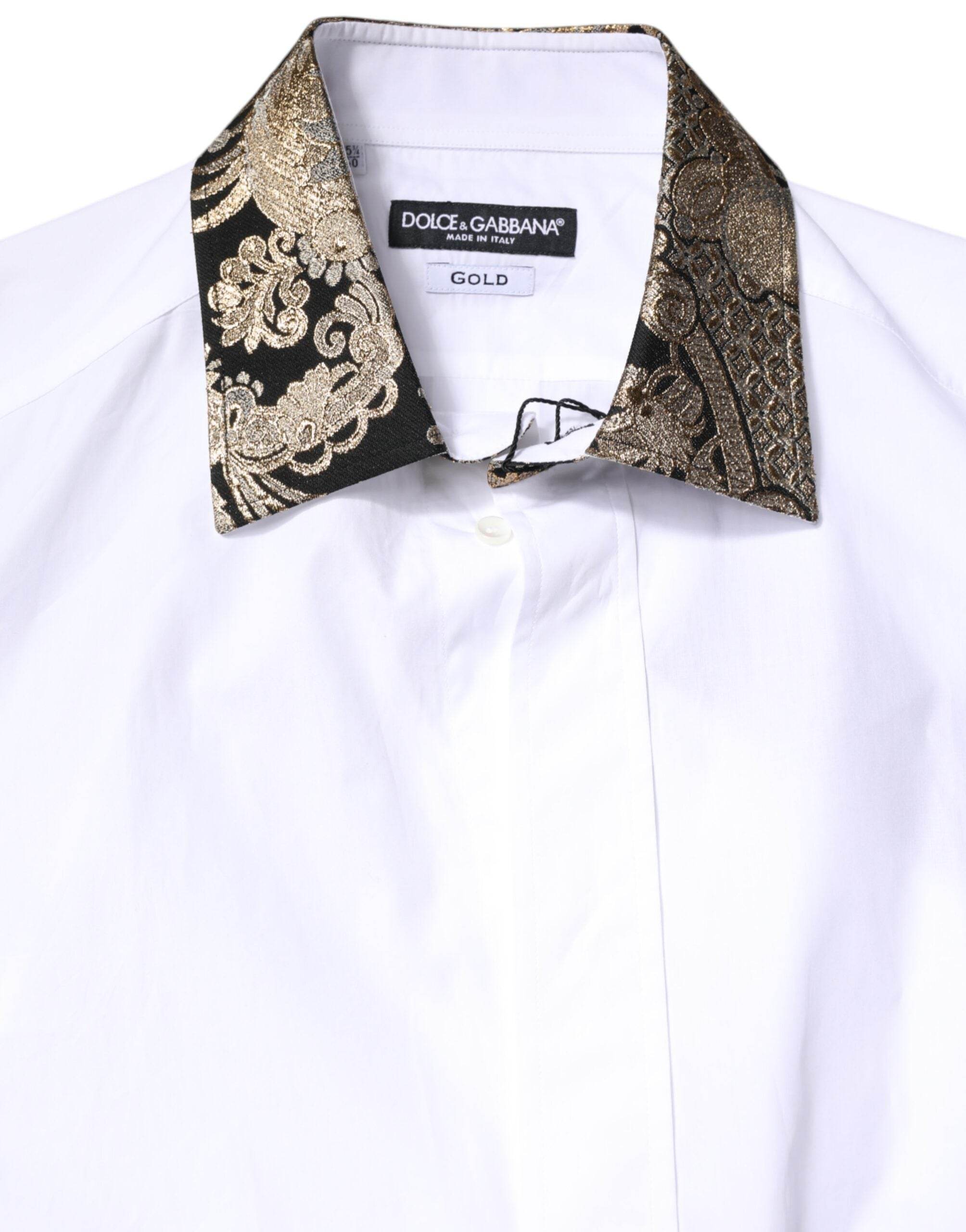 Dolce & Gabbana White Cotton GOLD Men Dress Formal Shirt - Hilstor