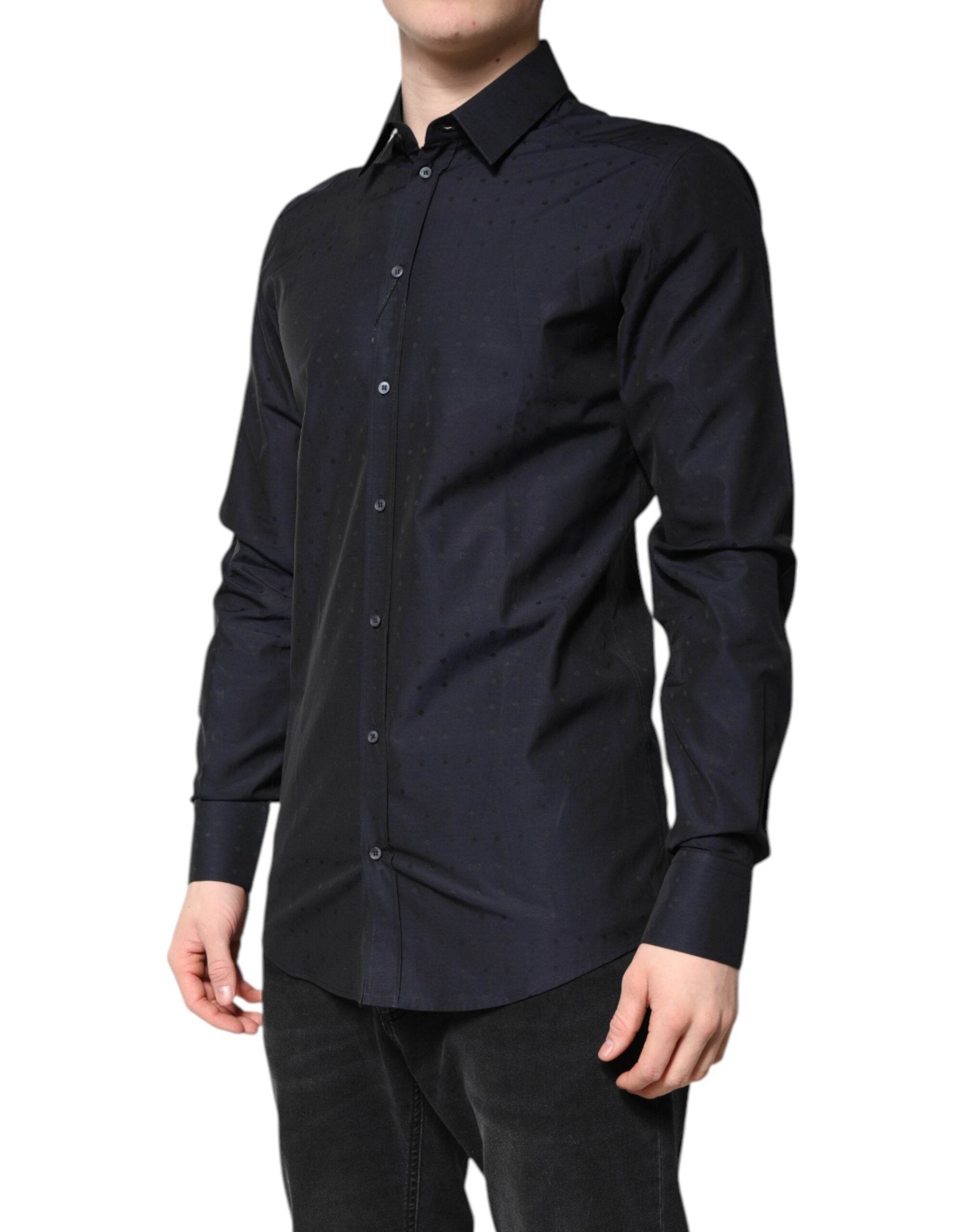 Dolce & Gabbana Black Cotton GOLD Men Dress Formal Shirt - Hilstor