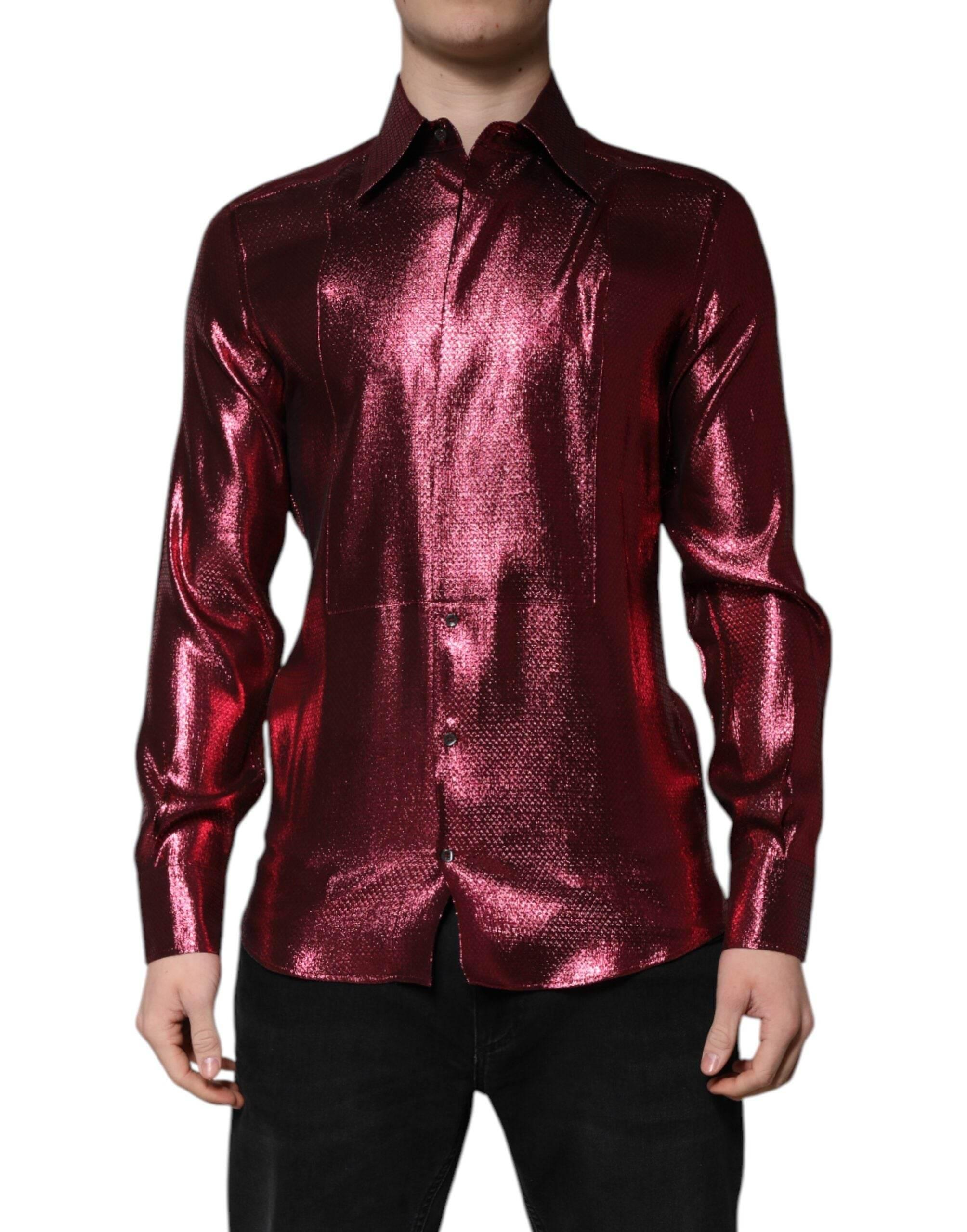 Dolce & Gabbana Metallic Red Cotton GOLD Dress Formal Shirt - Hilstor