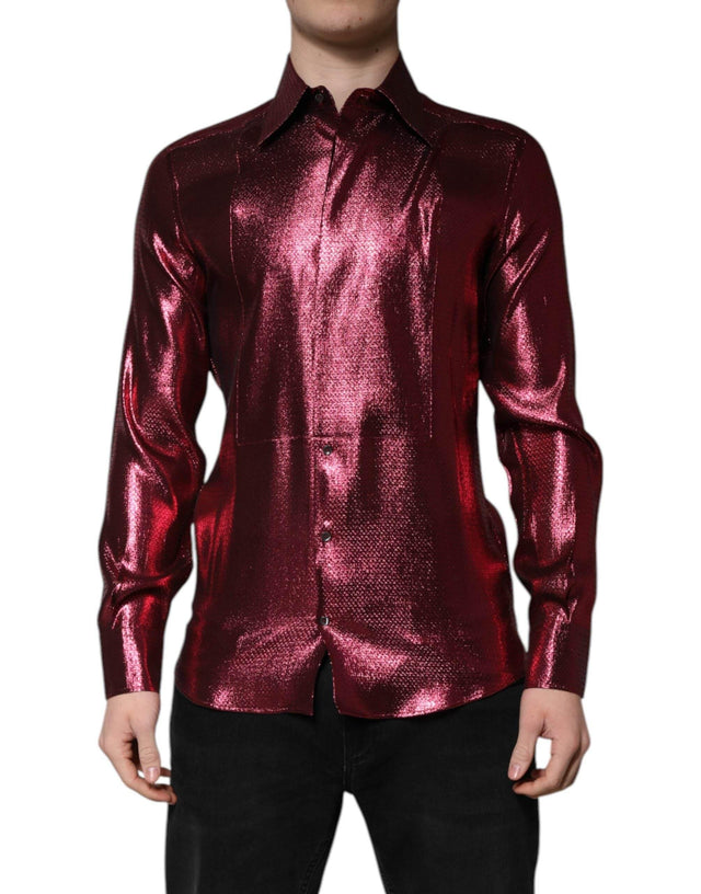 Dolce & Gabbana Metallic Red Cotton GOLD Dress Formal Shirt - Hilstor