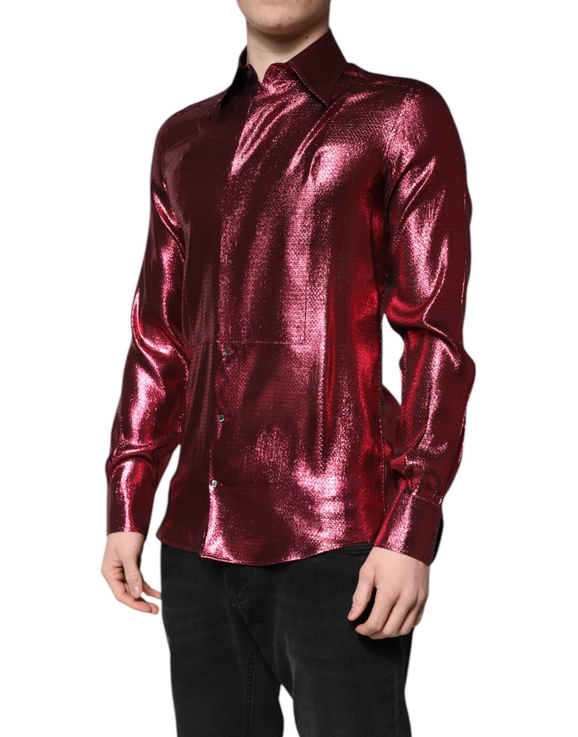 Dolce & Gabbana Metallic Red Cotton GOLD Dress Formal Shirt - Hilstor