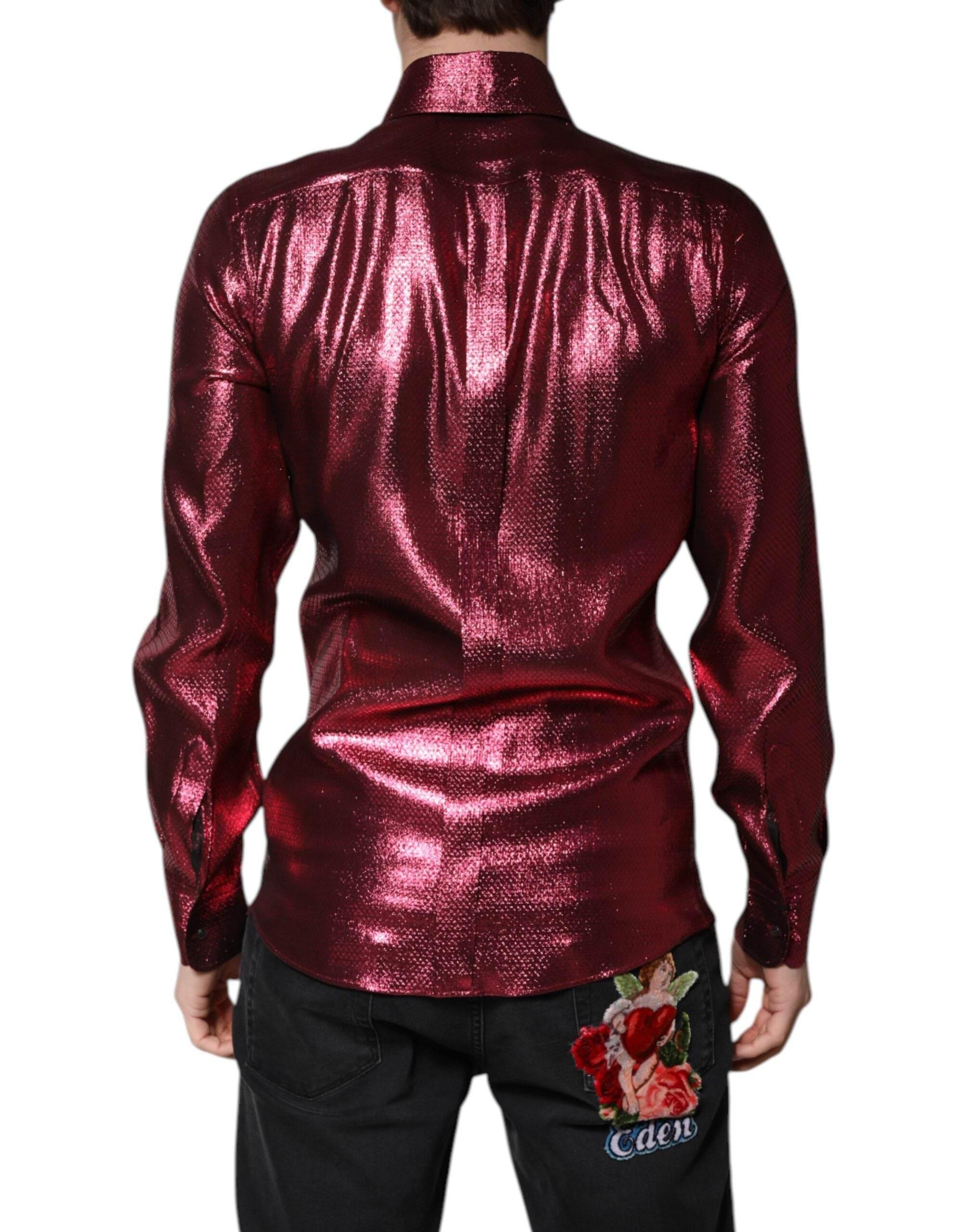 Dolce & Gabbana Metallic Red Cotton GOLD Dress Formal Shirt - Hilstor