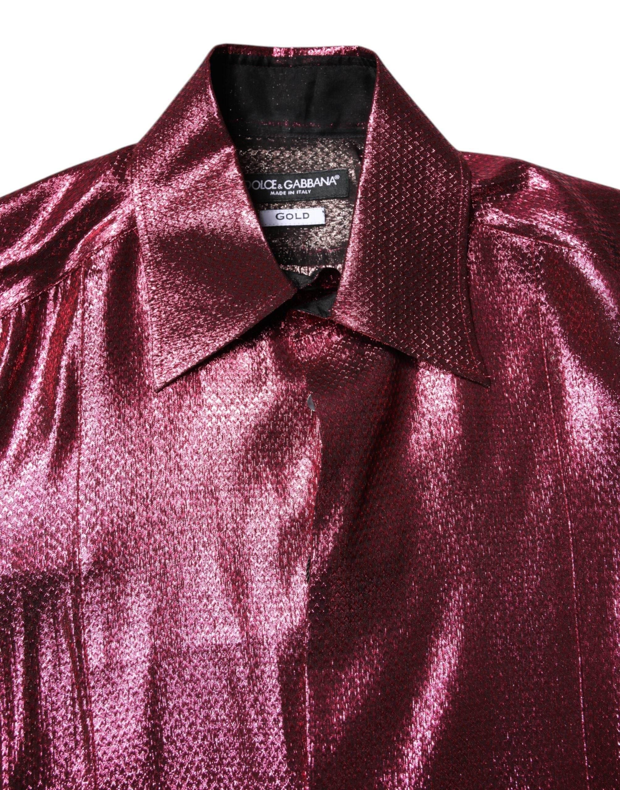 Dolce & Gabbana Metallic Red Cotton GOLD Dress Formal Shirt - Hilstor