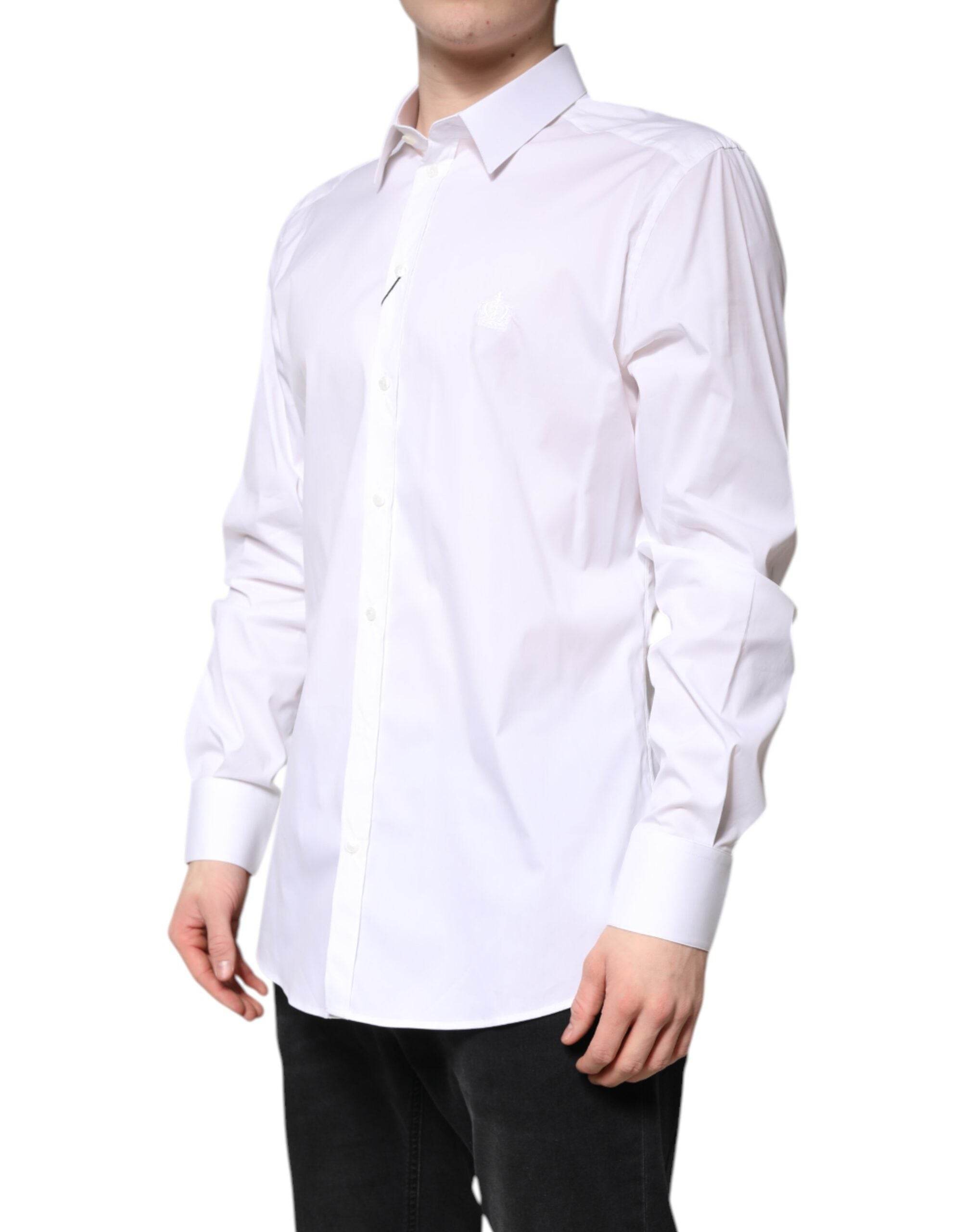 Dolce & Gabbana White Cotton GOLD Men Dress Formal Shirt - Hilstor