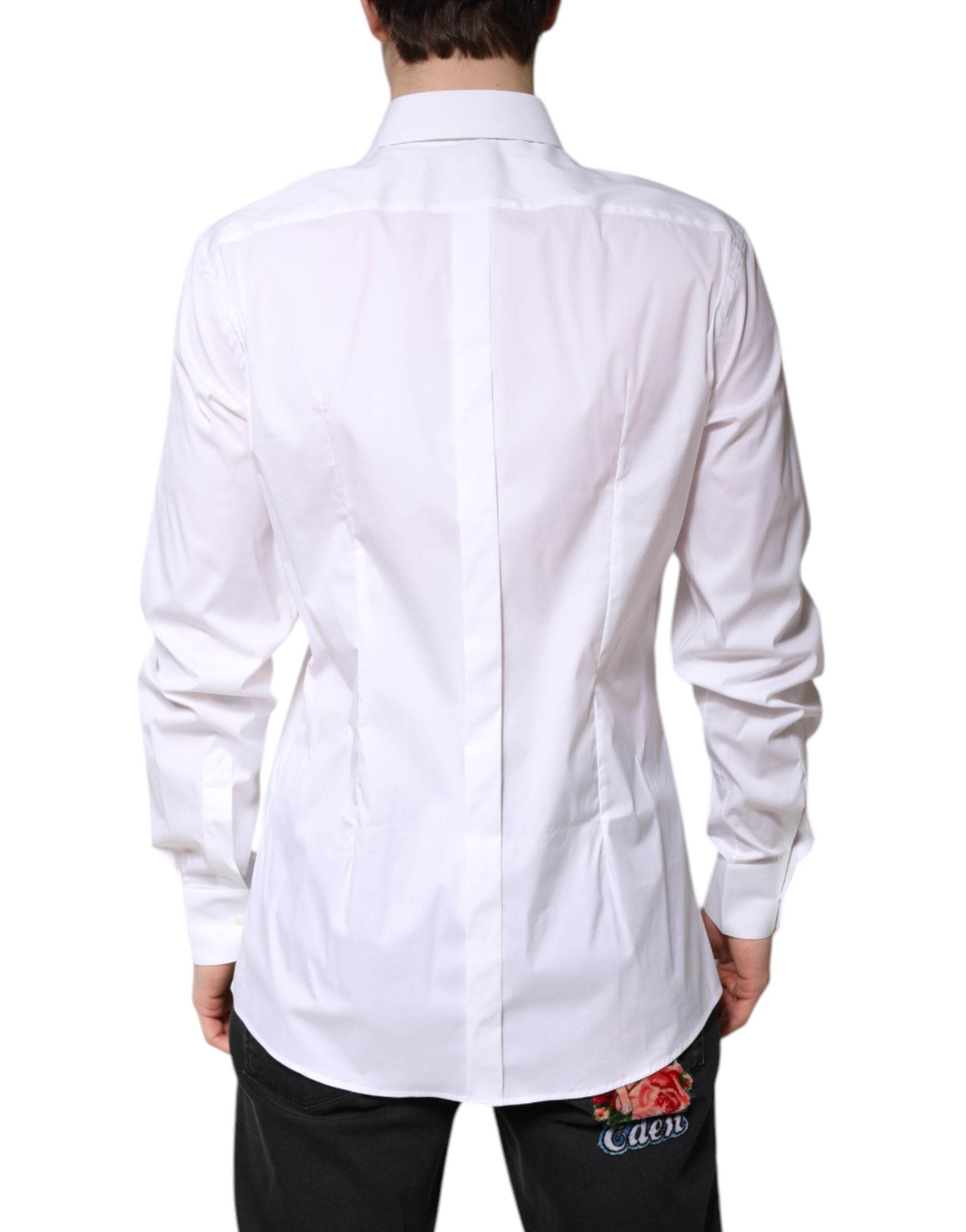 Dolce & Gabbana White Cotton GOLD Men Dress Formal Shirt - Hilstor