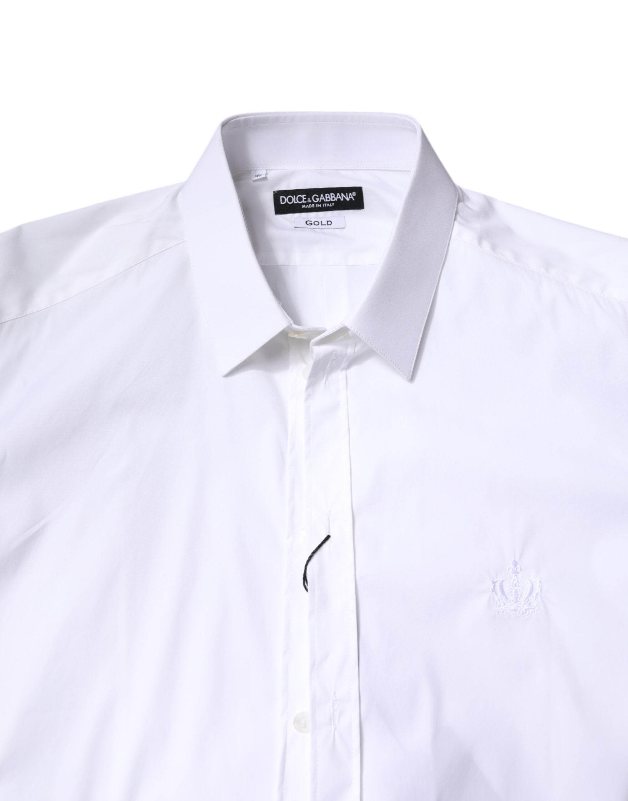 Dolce & Gabbana White Cotton GOLD Men Dress Formal Shirt - Hilstor