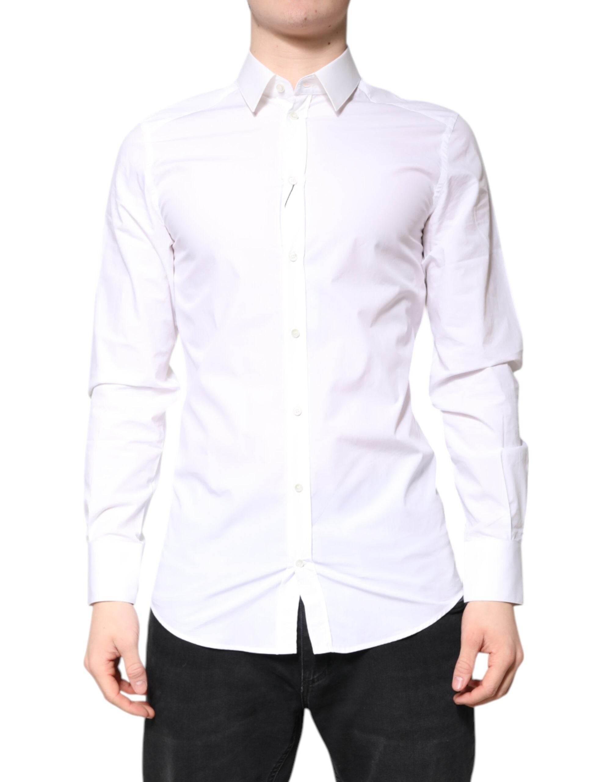 Dolce & Gabbana White Cotton GOLD Dress Formal Collared Shirt - Hilstor