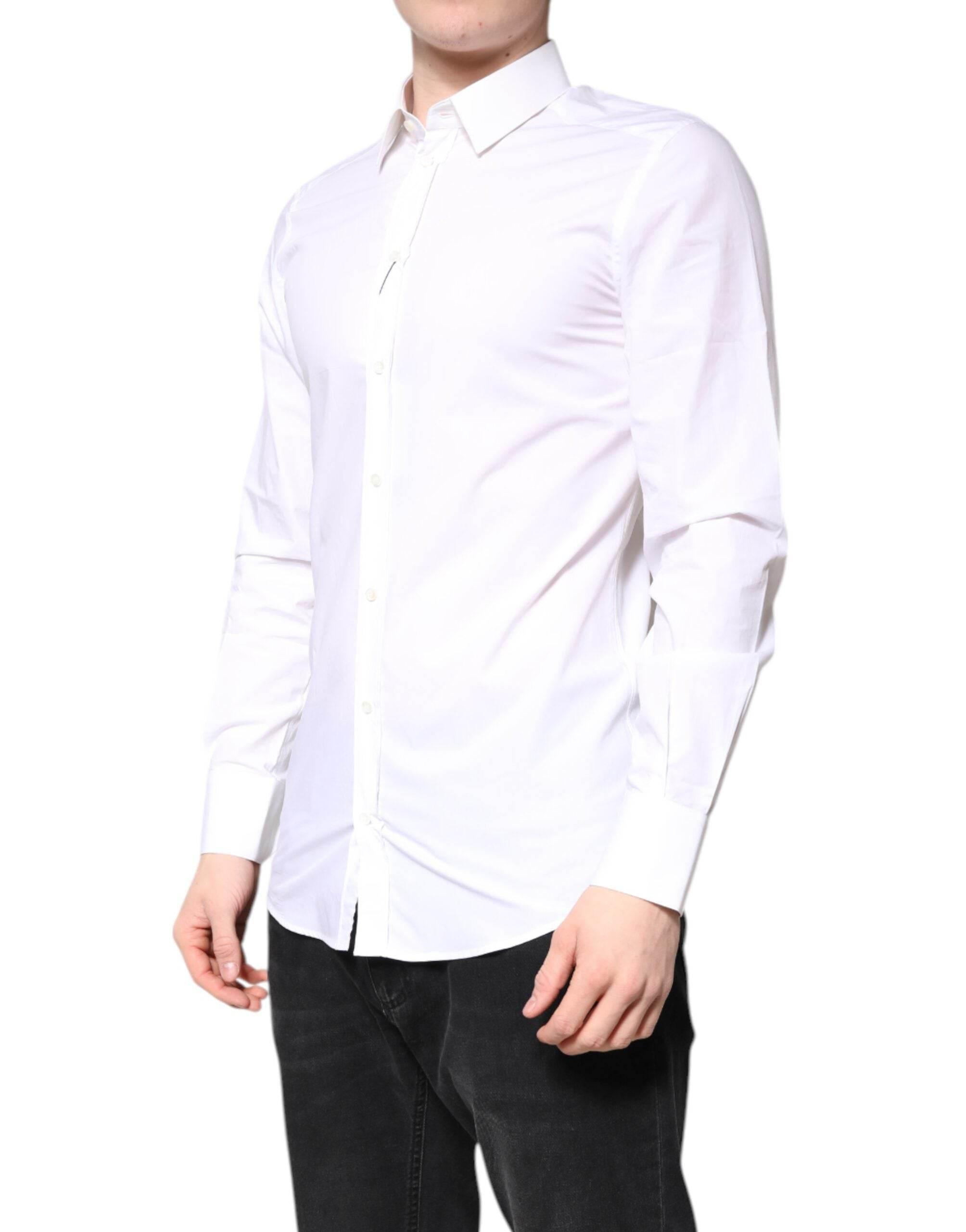 Dolce & Gabbana White Cotton GOLD Dress Formal Collared Shirt - Hilstor